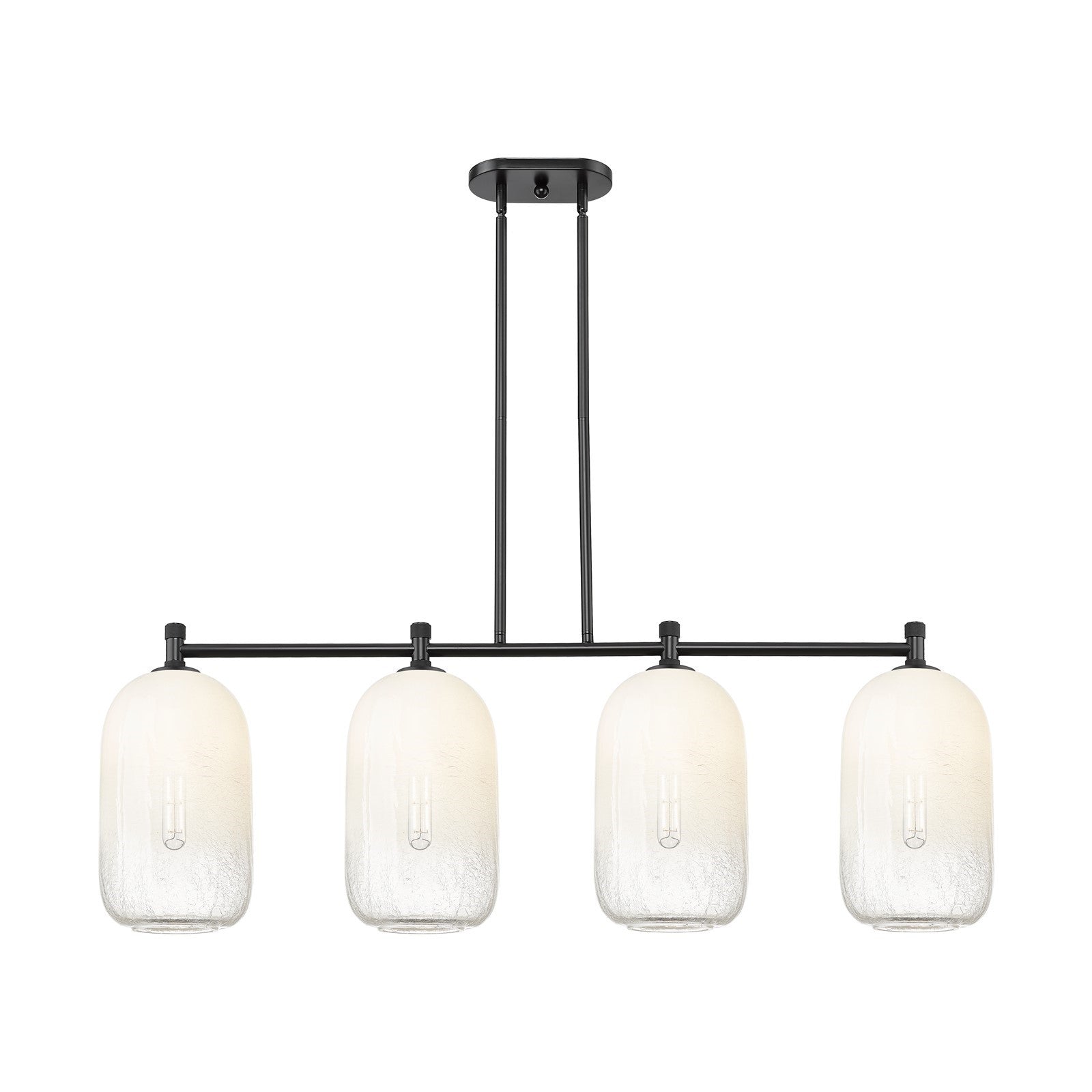 Innovations Brookhaven Cloche 47in 4-Light Island Light | Industrial Matte Black and Opal Glass | Kitchen Island & Dining | Model 434-4I-BK-G482-7OP