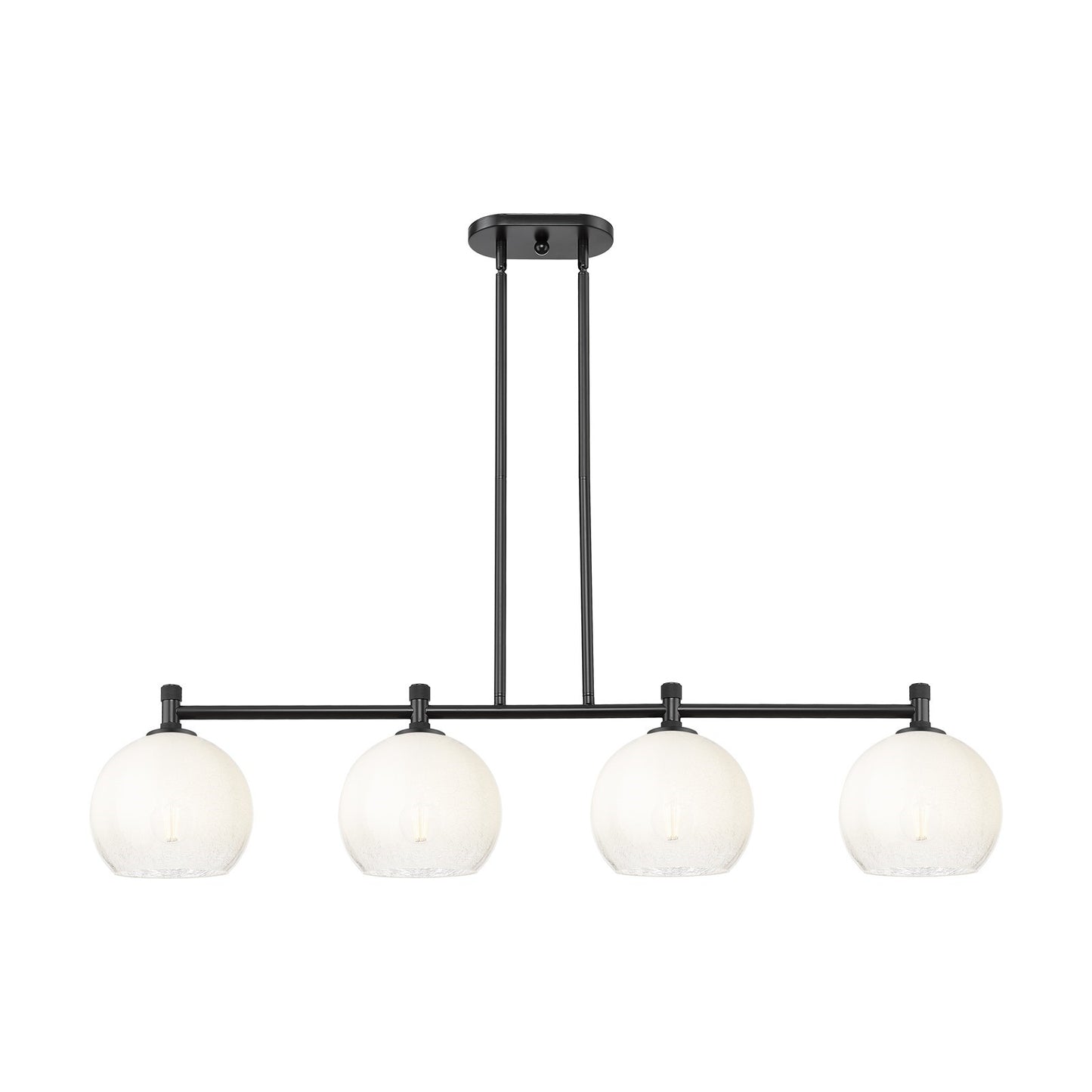 Innovations Brookhaven Globe 48in 4-Light Island Light | Industrial Matte Black and Opal Glass | Kitchen Island & Dining | Model 434-4I-BK-G483-8OP