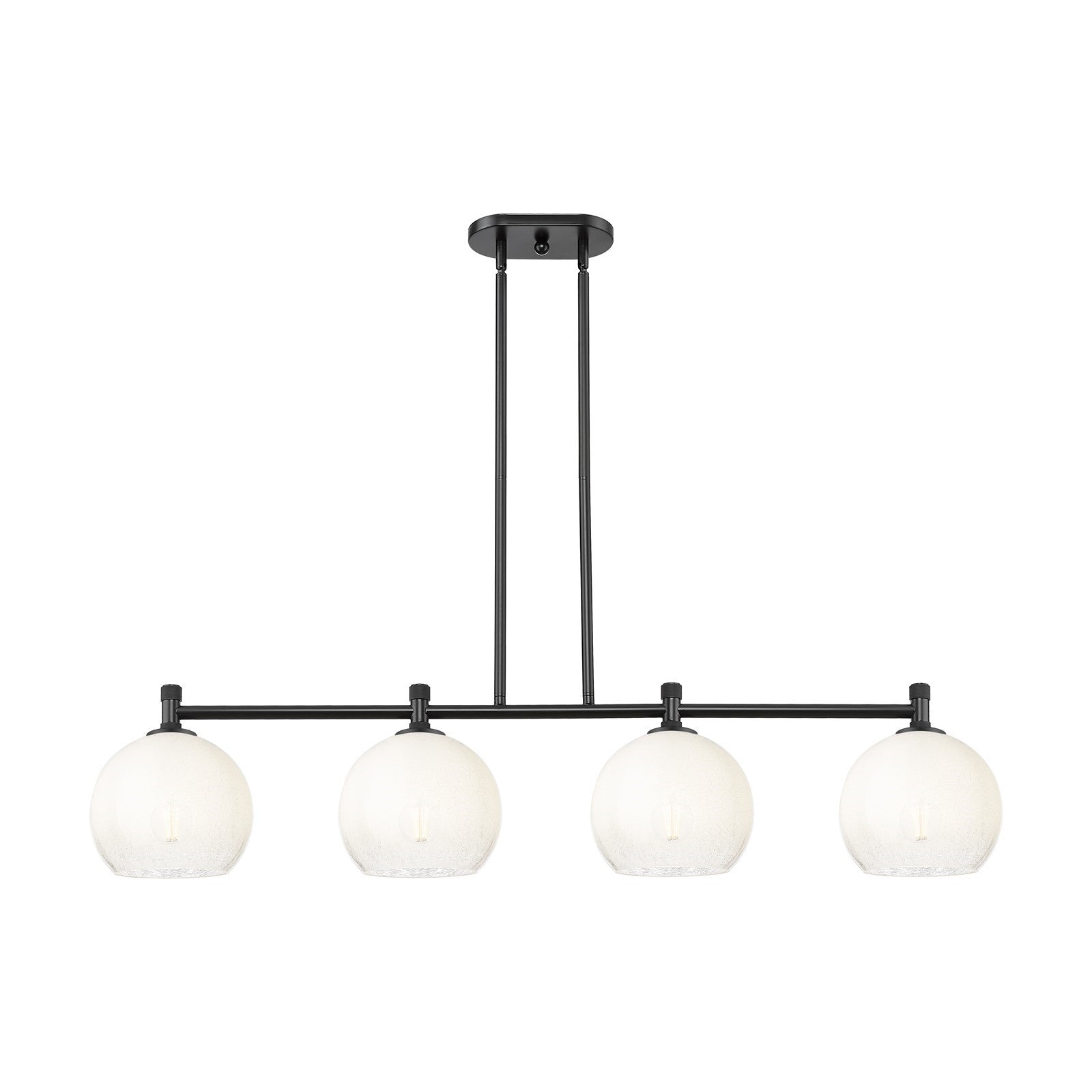 Innovations Brookhaven Globe 48in 4-Light Island Light | Industrial Matte Black and Opal Glass | Kitchen Island & Dining | Model 434-4I-BK-G483-8OP