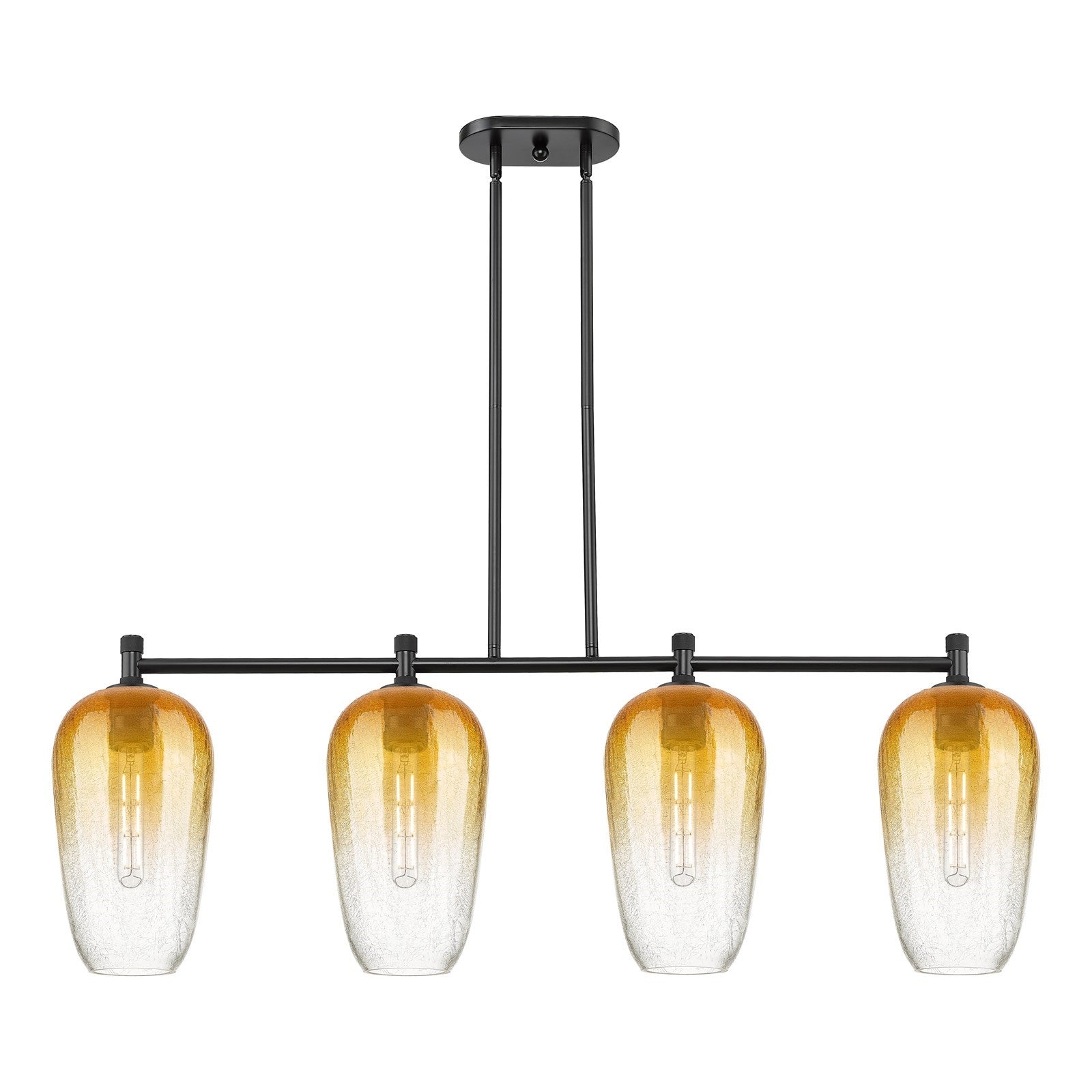 Innovations Brookhaven Flute 47in 4-Light Island Light | Industrial Matte Black and Amber Glass | Kitchen Island & Dining | Model 434-4I-BK-G484-7AM