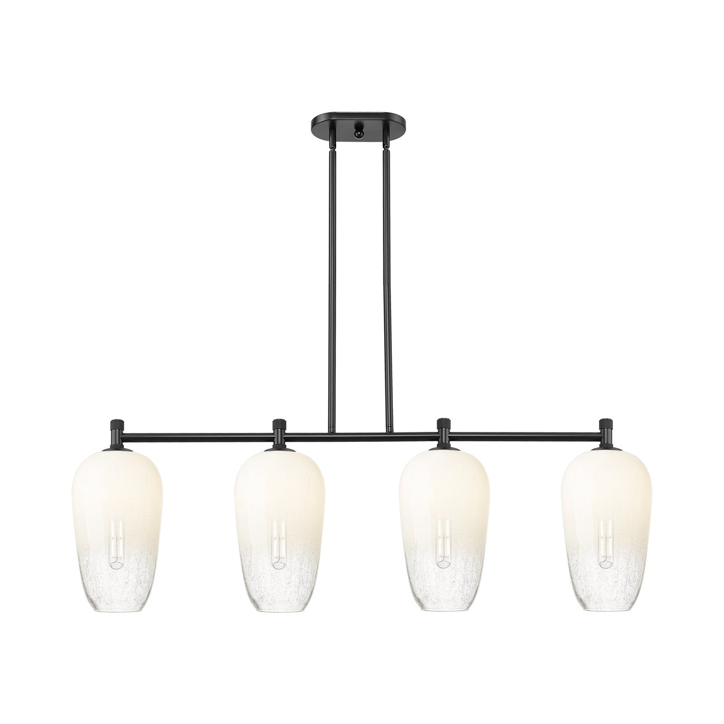 Innovations Brookhaven Flute 47in 4-Light Island Light | Industrial Matte Black and Opal Glass | Kitchen Island & Dining | Model 434-4I-BK-G484-7OP