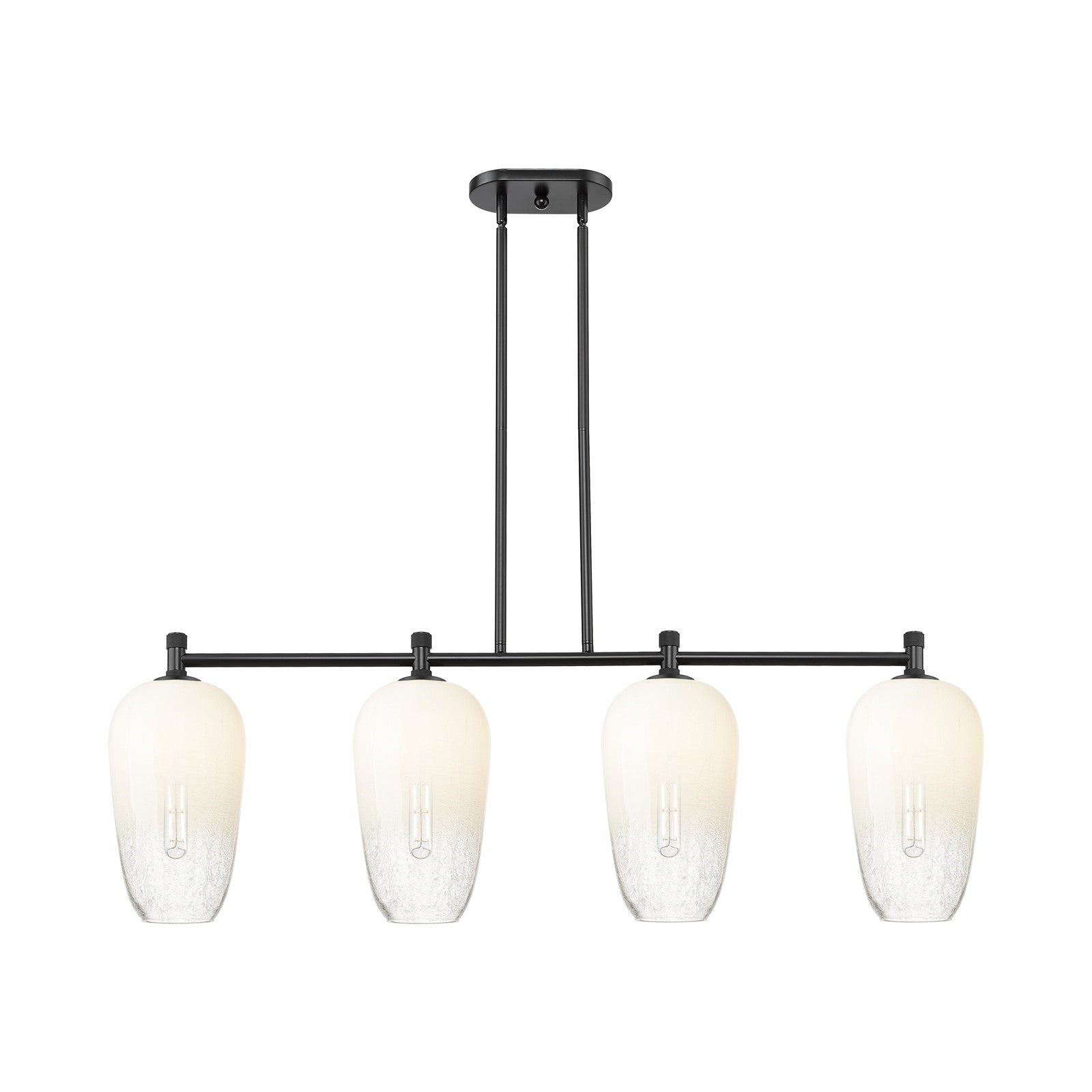 Innovations Brookhaven Flute 47in 4-Light Island Light | Industrial Matte Black and Opal Glass | Kitchen Island & Dining | Model 434-4I-BK-G484-7OP