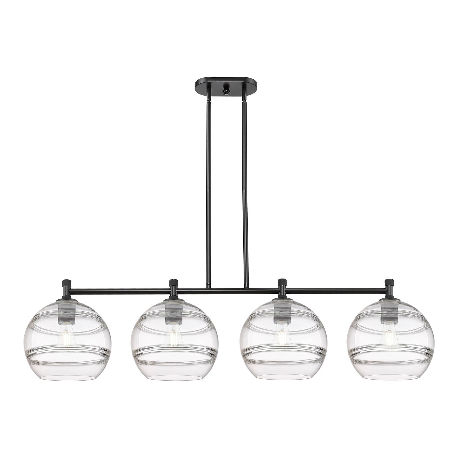 Innovations Rochester 50in 4-Light Island Light | Industrial Matte Black and Clear Glass | Kitchen Island & Dining Room | Model 434-4I-BK-G556-10CL