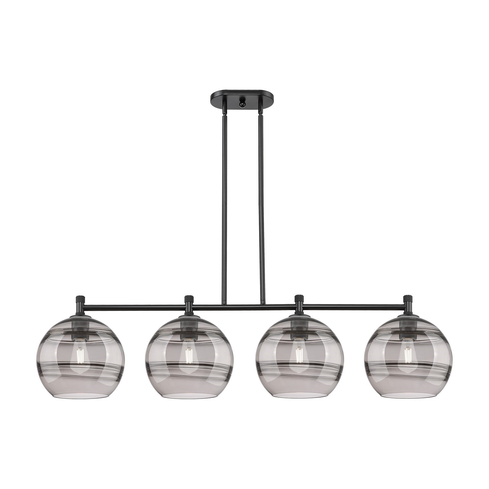 Innovations Rochester 50in 4-Light Island Light | Industrial Matte Black and Light Smoke Glass | Kitchen Island & Dining | Model 434-4I-BK-G556-10SM
