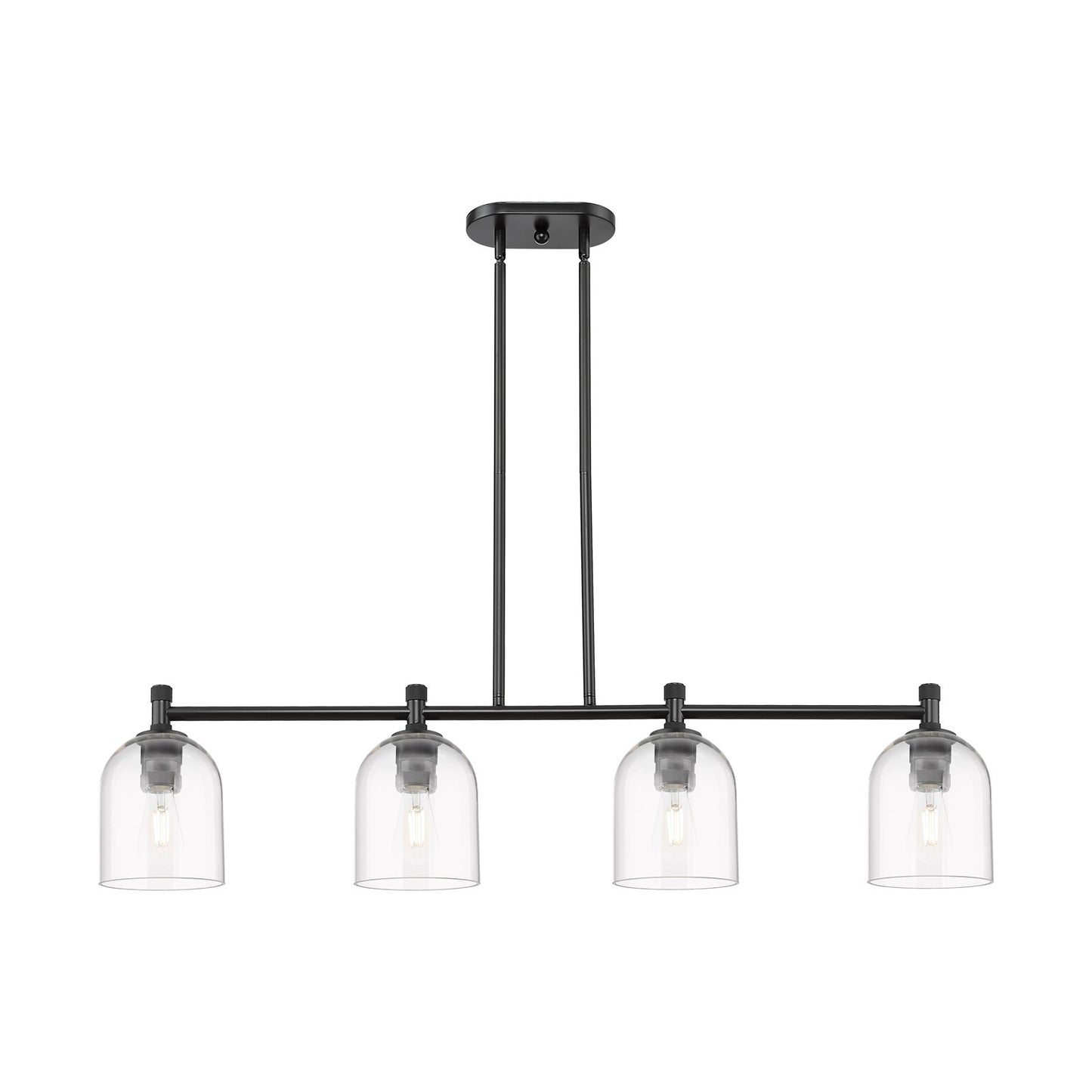 Innovations Bella 46in 4-Light Island Light | Industrial Matte Black and Clear Glass | Kitchen Island & Dining Room | Model 434-4I-BK-G558-6CL