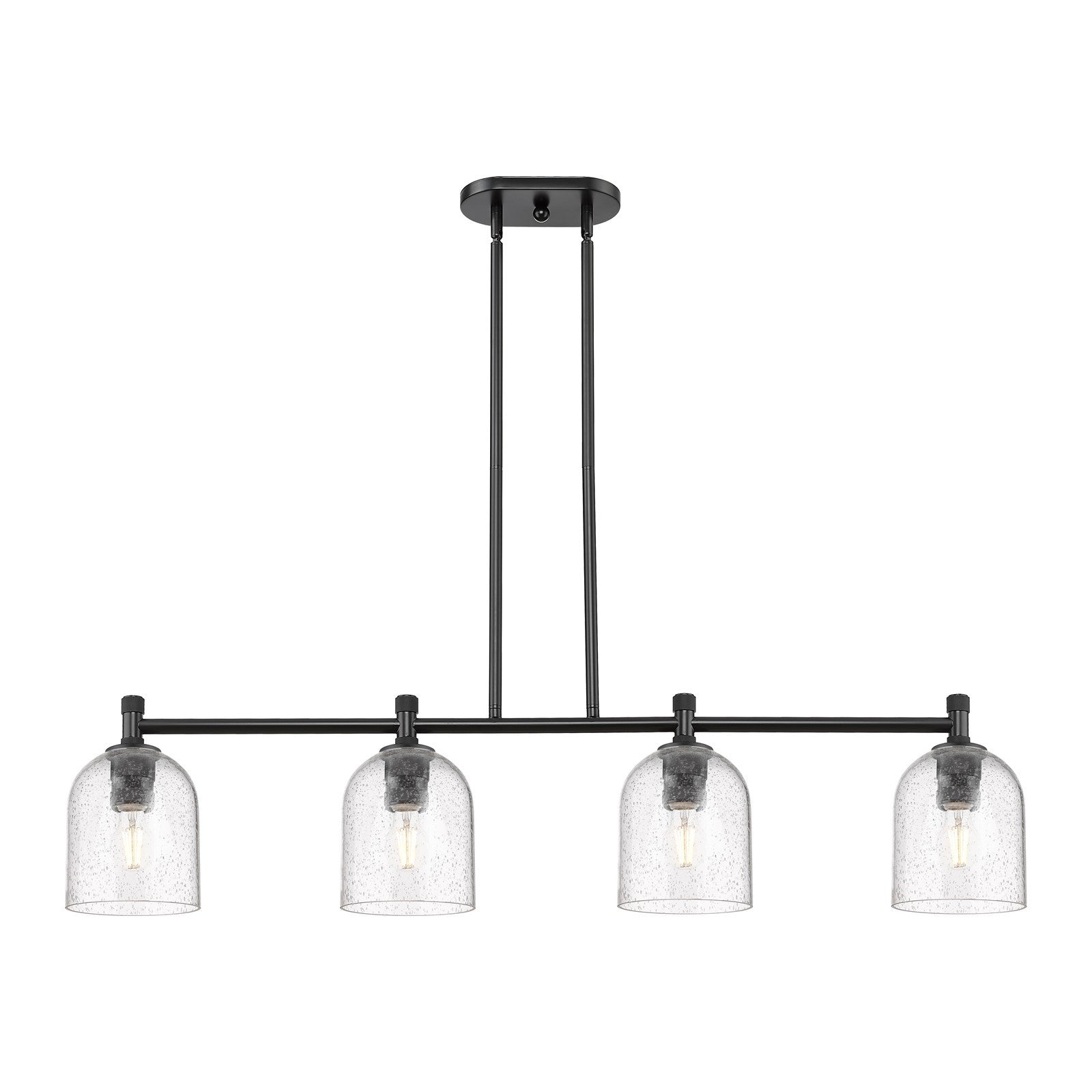 Innovations Bella 46in 4-Light Island Light | Industrial Matte Black and Seedy Glass | Kitchen Island & Dining Room | Model 434-4I-BK-G558-6SDY