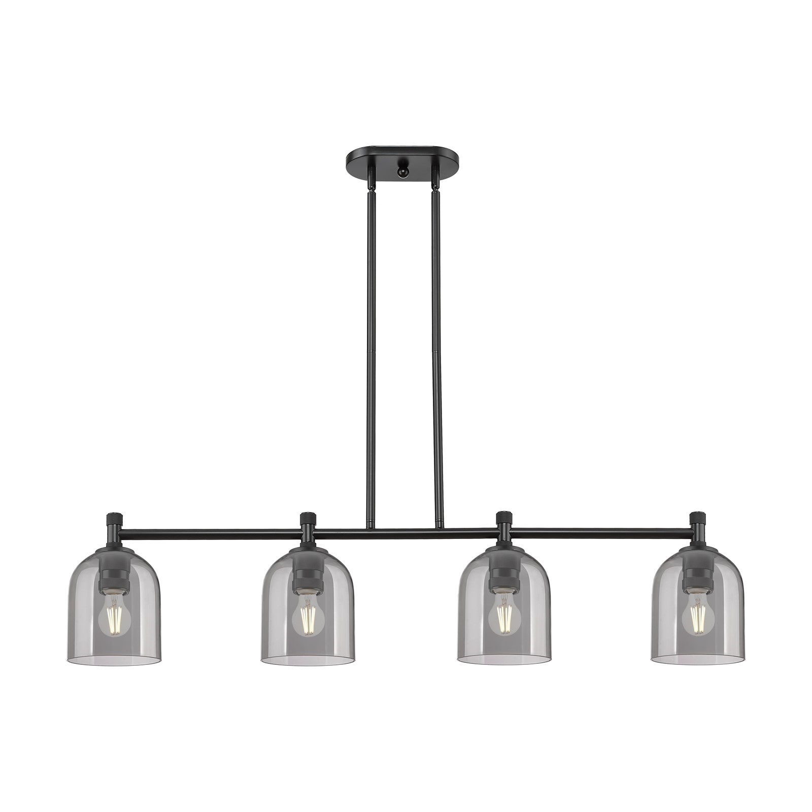 Innovations Bella 46in 4-Light Island Light | Industrial Matte Black and Light Smoke Glass | Kitchen Island & Dining Room | Model 434-4I-BK-G558-6SM