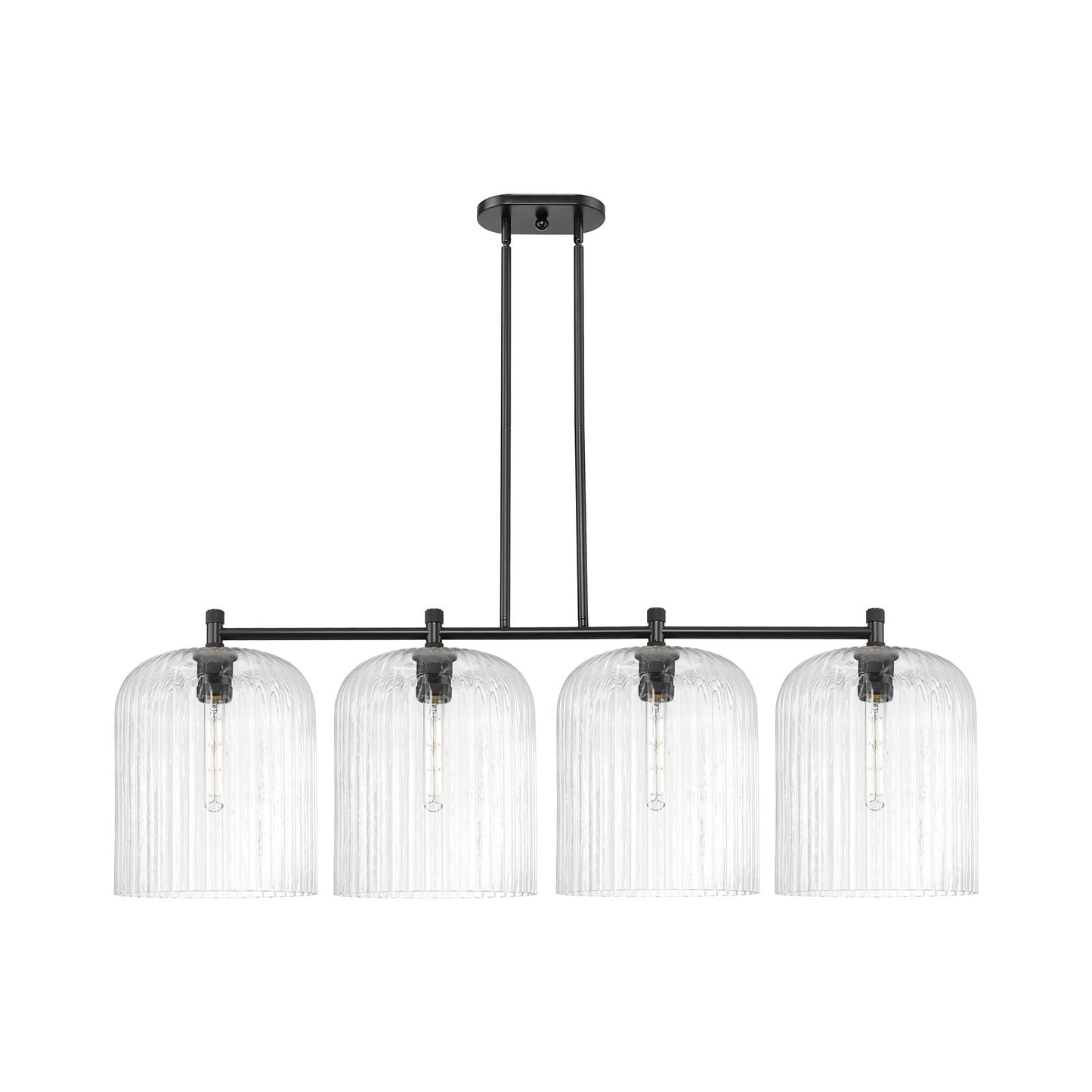 Innovations Crown Point 52in 4-Light Island Light | Industrial Matte Black and Clear Glass | Kitchen Island & Dining Room | Model 434-4I-BK-G559-12CL