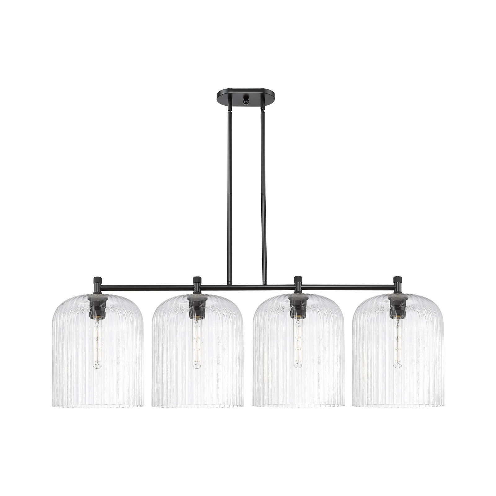 Innovations Crown Point 52in 4-Light Island Light | Industrial Matte Black and Clear Glass | Kitchen Island & Dining Room | Model 434-4I-BK-G559-12CL