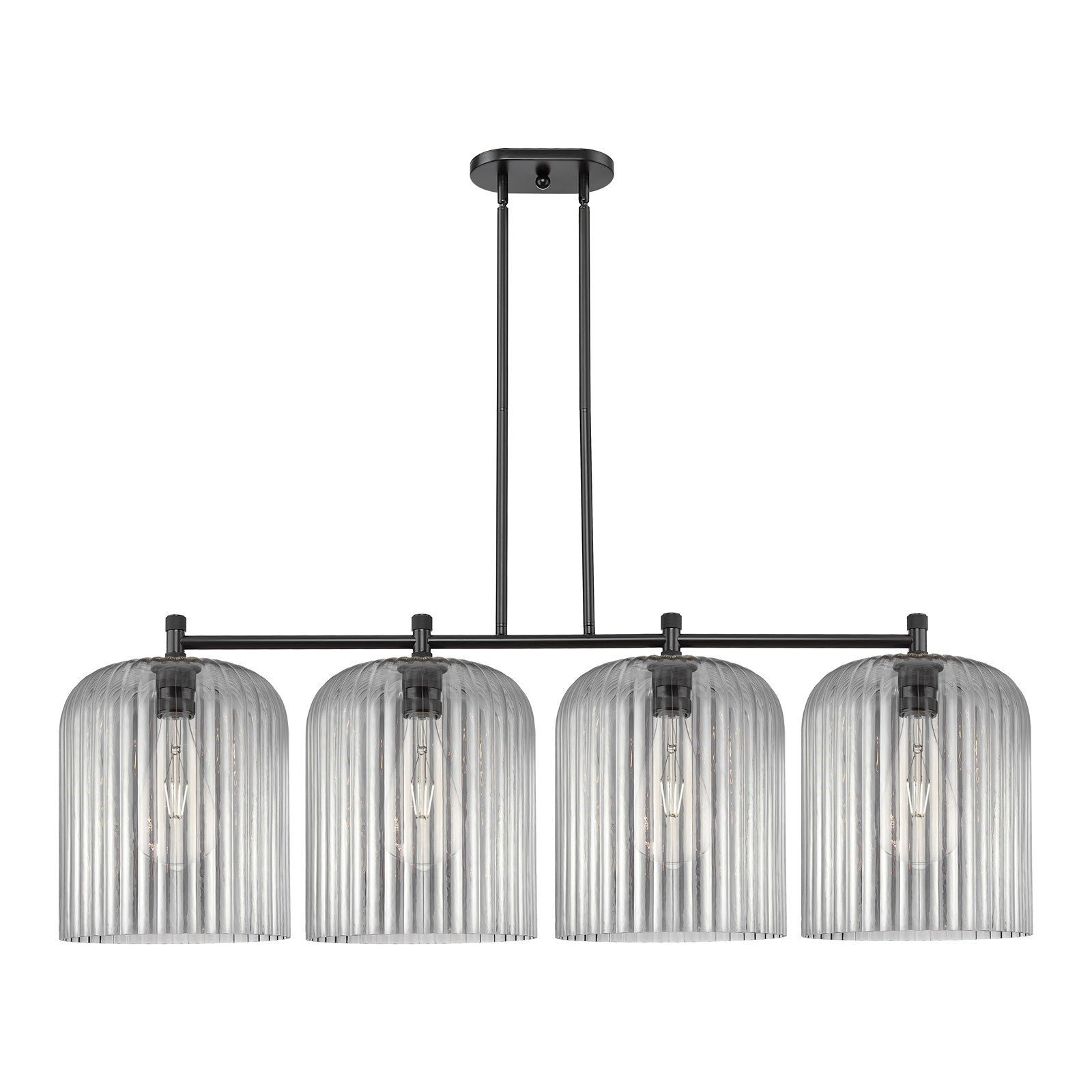 Innovations Crown Point 52in 4-Light Island Light | Industrial Matte Black and Light Smoke Glass | Kitchen Island | Model 434-4I-BK-G559-12SM