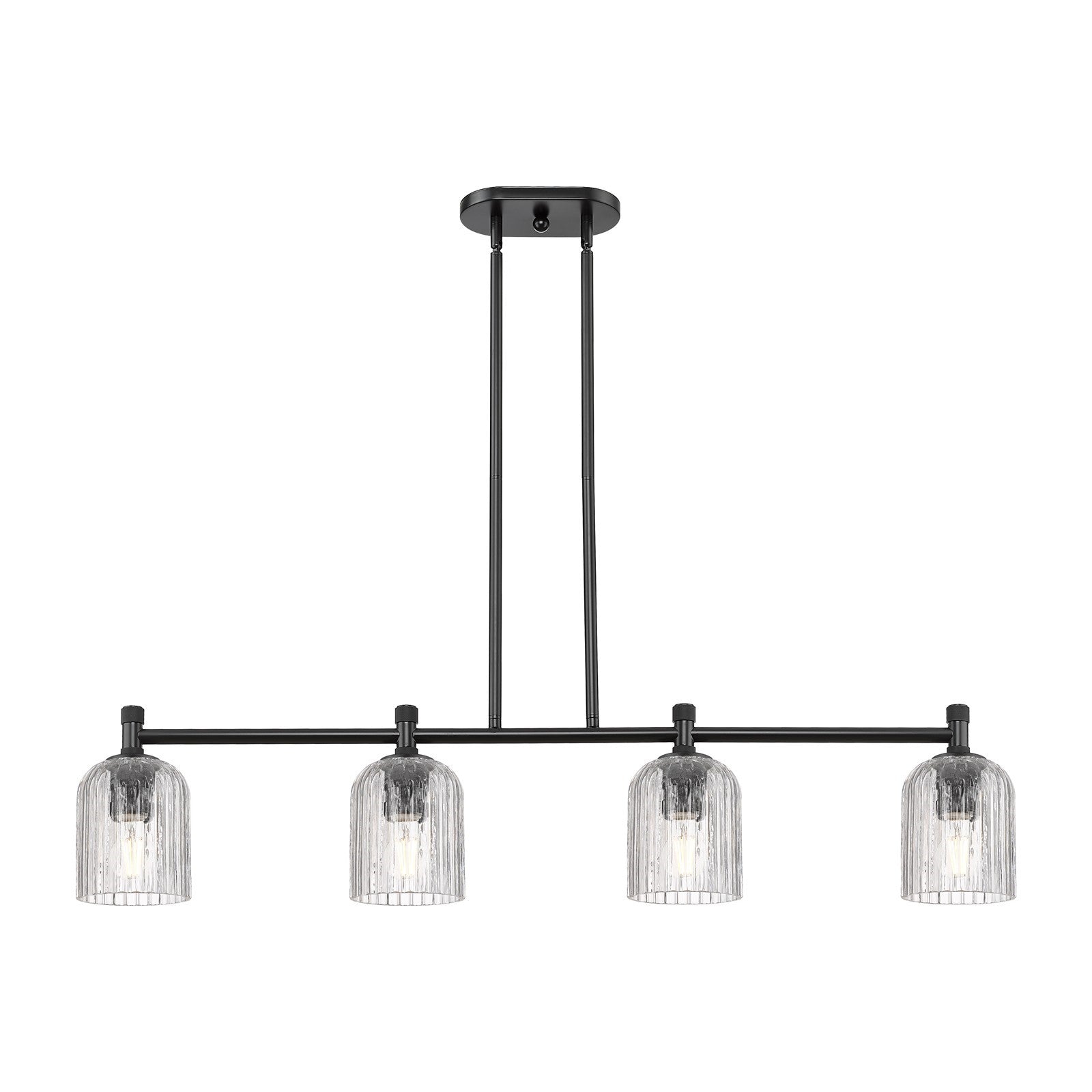 Innovations Crown Point 45in 4-Light Island Light | Industrial Matte Black and Clear Glass | Kitchen Island & Dining Room | Model 434-4I-BK-G559-5CL