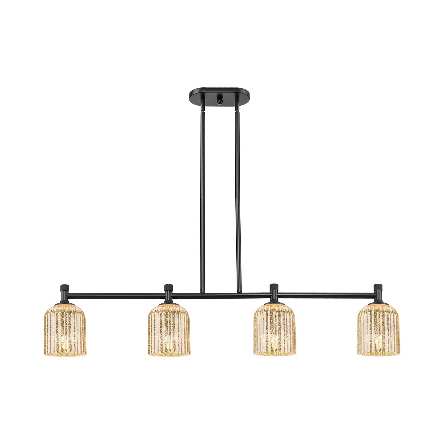 Innovations Crown Point 45in 4-Light Island Light | Industrial Matte Black and Mercury Glass | Kitchen Island & Dining | Model 434-4I-BK-G559-5ME
