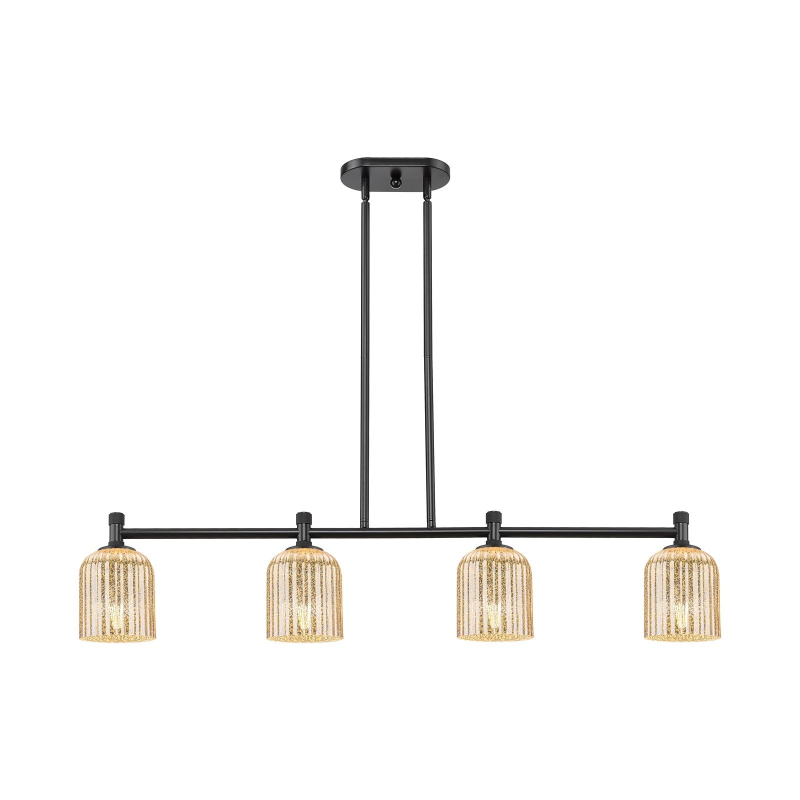 Innovations Crown Point 45in 4-Light Island Light | Industrial Matte Black and Mercury Glass | Kitchen Island & Dining | Model 434-4I-BK-G559-5ME