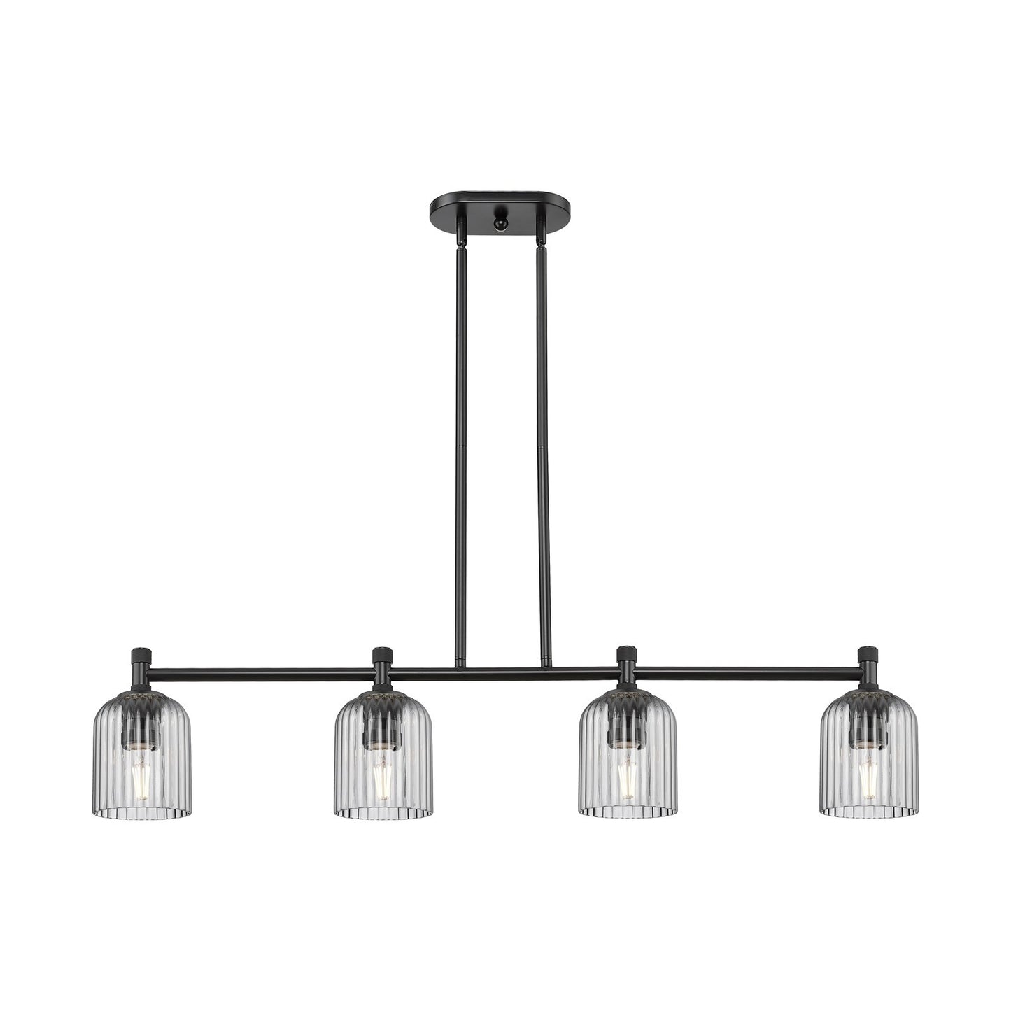 Innovations Crown Point 45in 4-Light Island Light | Industrial Matte Black and Light Smoke Glass | Kitchen Island & Dining | Model 434-4I-BK-G559-5SM