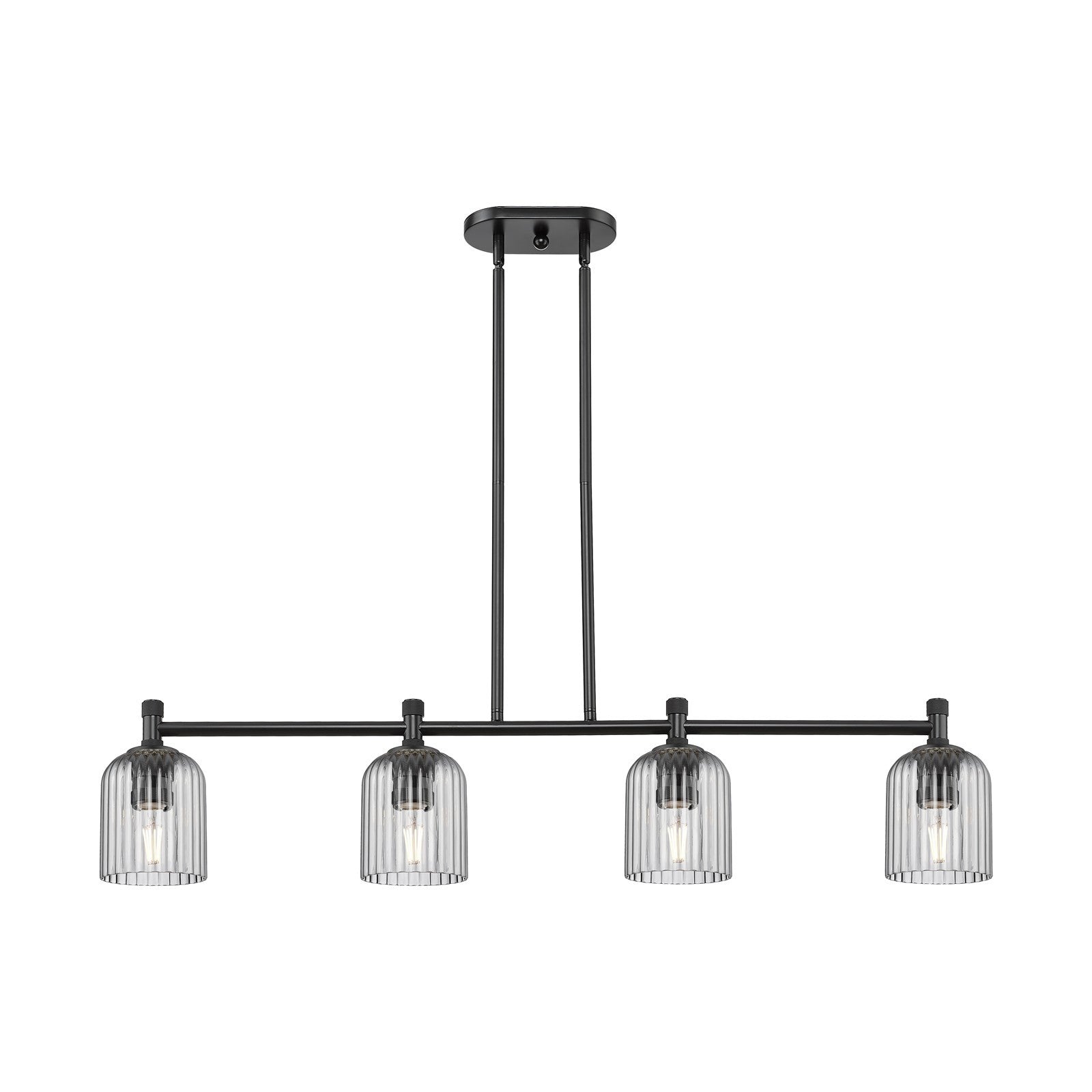 Innovations Crown Point 45in 4-Light Island Light | Industrial Matte Black and Light Smoke Glass | Kitchen Island & Dining | Model 434-4I-BK-G559-5SM