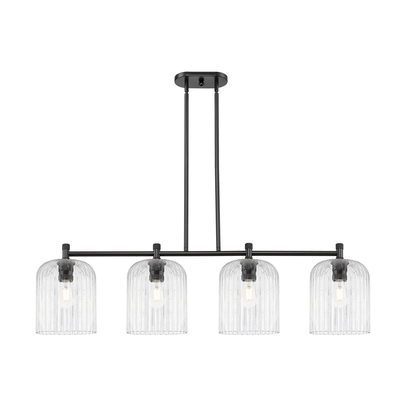 Innovations Crown Point 48in 4-Light Island Light | Industrial Matte Black and Clear Glass | Kitchen Island & Dining Room | Model 434-4I-BK-G559-8CL