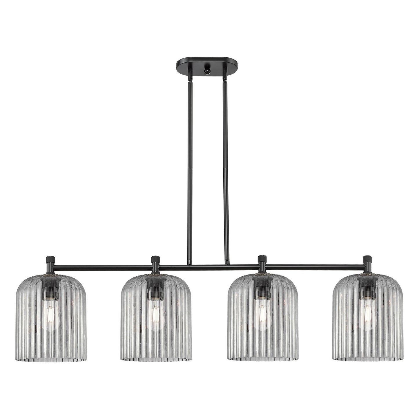 Innovations Crown Point 48in 4-Light Island Light | Industrial Matte Black and Light Smoke Glass | Kitchen Island & Dining | Model 434-4I-BK-G559-8SM