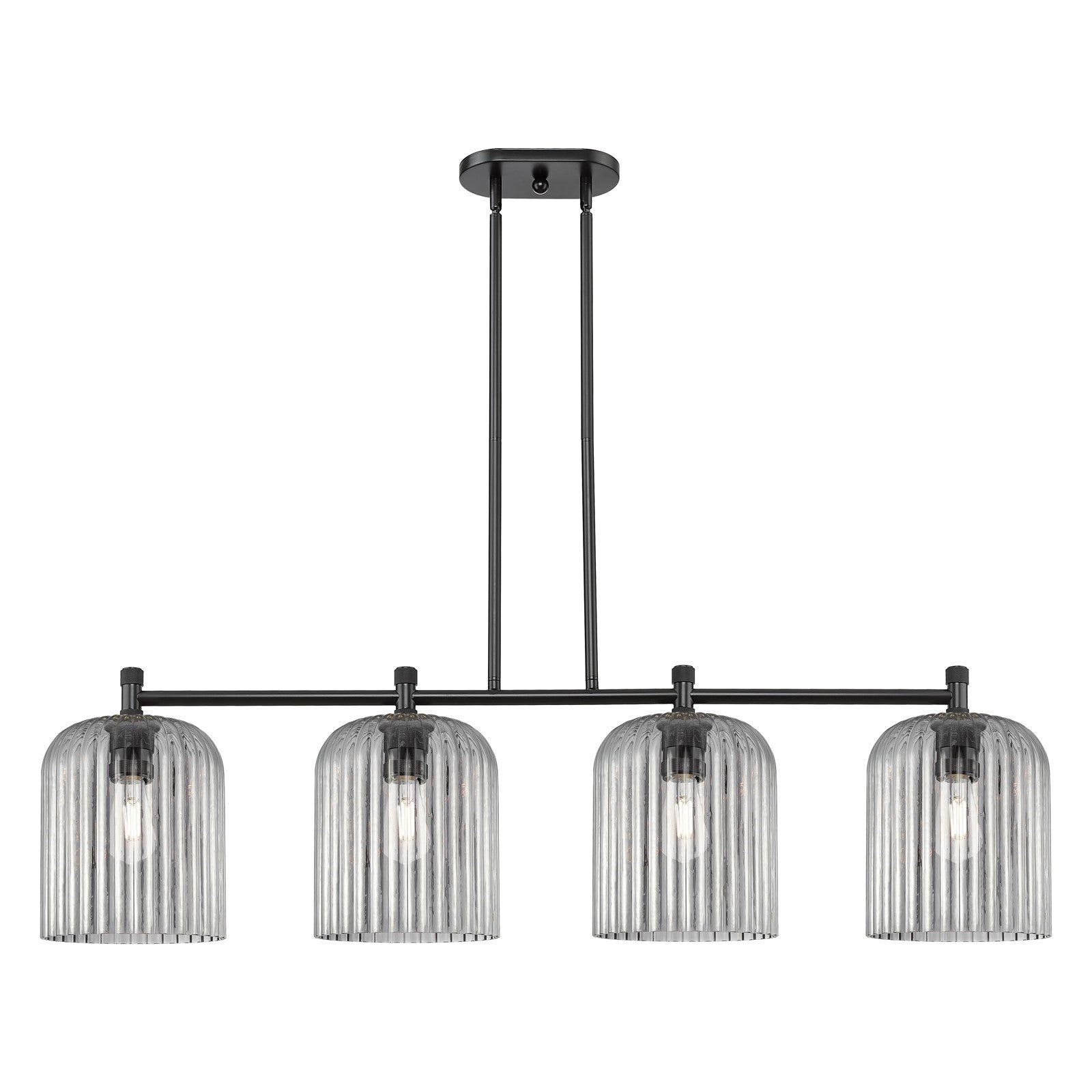 Innovations Crown Point 48in 4-Light Island Light | Industrial Matte Black and Light Smoke Glass | Kitchen Island & Dining | Model 434-4I-BK-G559-8SM