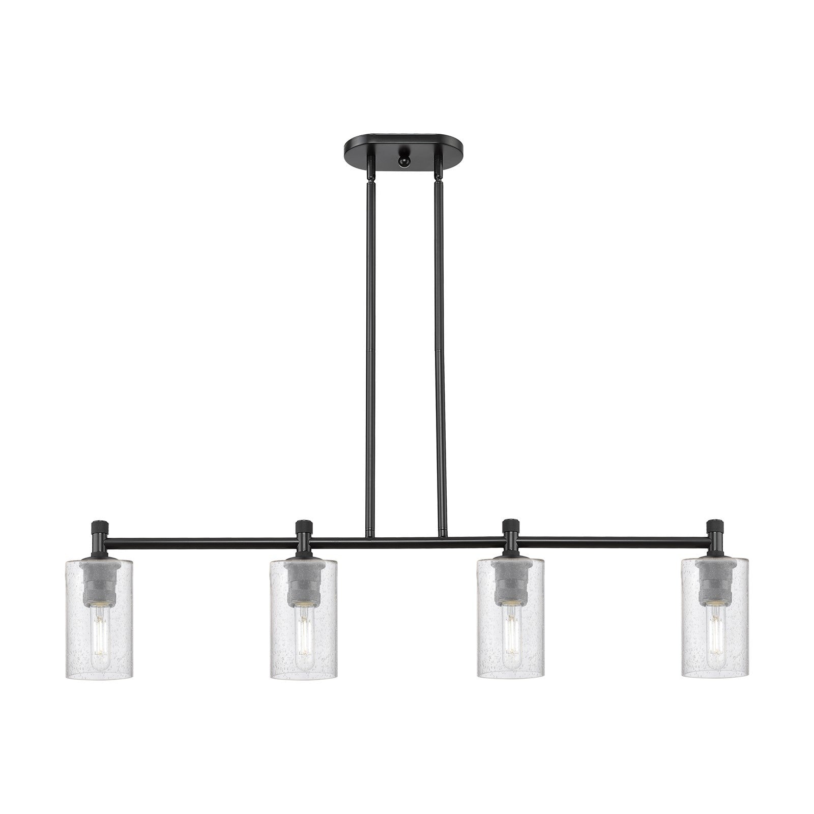 Innovations Clymer 44in 4-Light Island Light | Industrial Matte Black and Seedy Glass | Kitchen Island & Dining Room | Model 434-4I-BK-G804