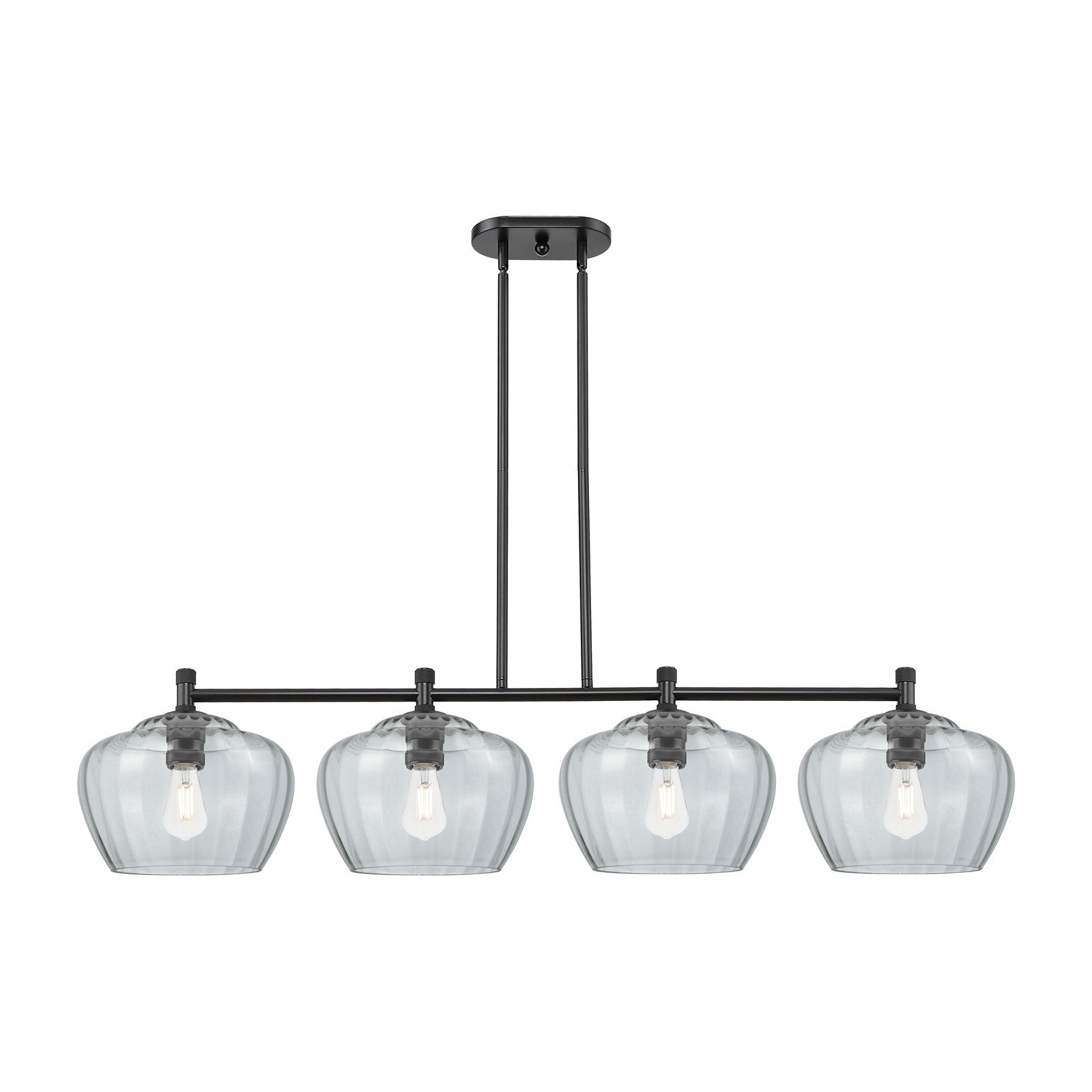 Innovations Fenton 51in 4-Light Island Light | Industrial Matte Black and Clear Ribbed Glass | Kitchen Island & Dining Room | Model 434-4I-BK-G92-L