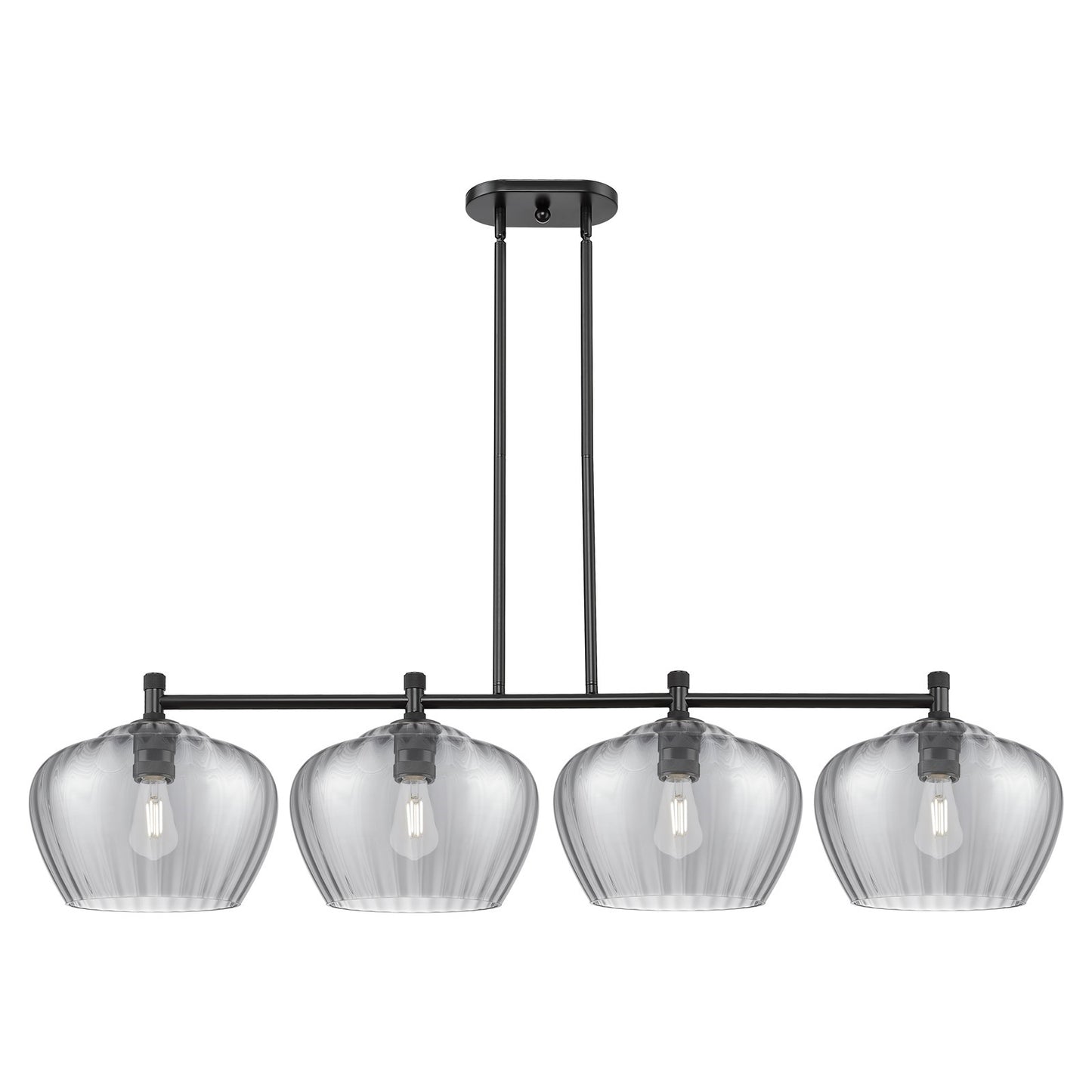 Innovations Fenton 51in 4-Light Island Light | Industrial Matte Black and Light Smoke Ribbed Glass | Kitchen Island & Dining | Model 434-4I-BK-G93-L