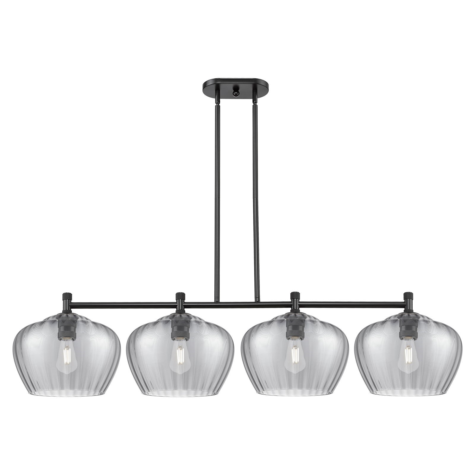 Innovations Fenton 51in 4-Light Island Light | Industrial Matte Black and Light Smoke Ribbed Glass | Kitchen Island & Dining | Model 434-4I-BK-G93-L
