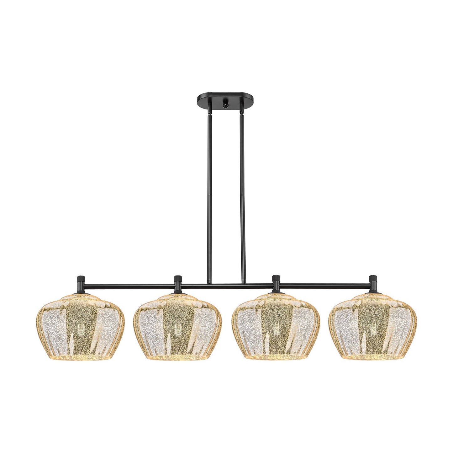 Innovations Fenton 51in 4-Light Island | Industrial Matte Black and Mercury Glass | Kitchen Island & Dining Room | Model 434-4I-BK-G96-L