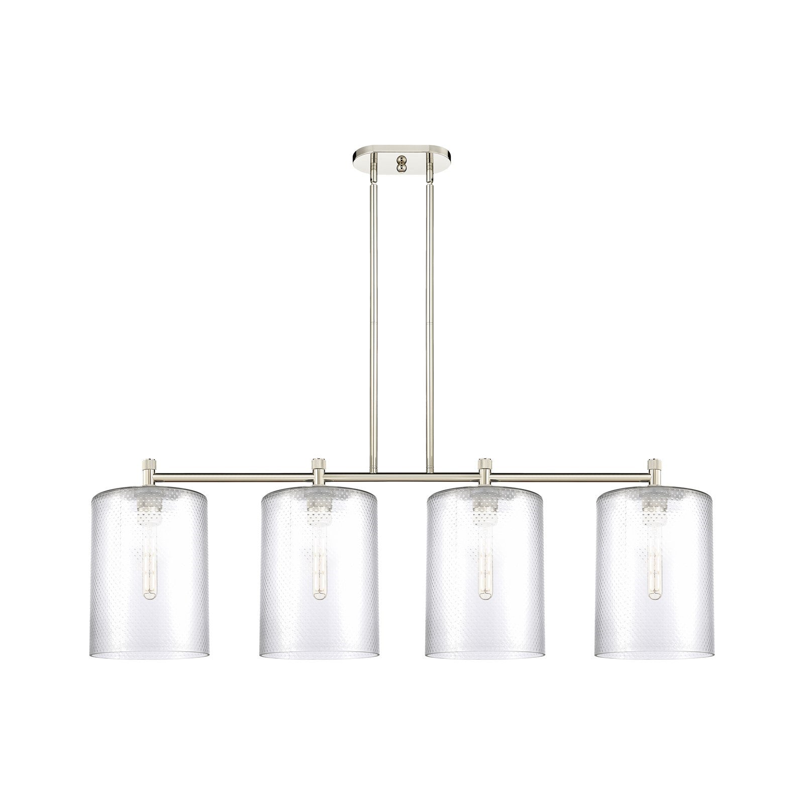 Innovations Cobbleskill 49in 4-Light Island | Industrial Polished Nickel and Clear Glass | Kitchen Island & Dining Room | Model 434-4I-PN-G112-L