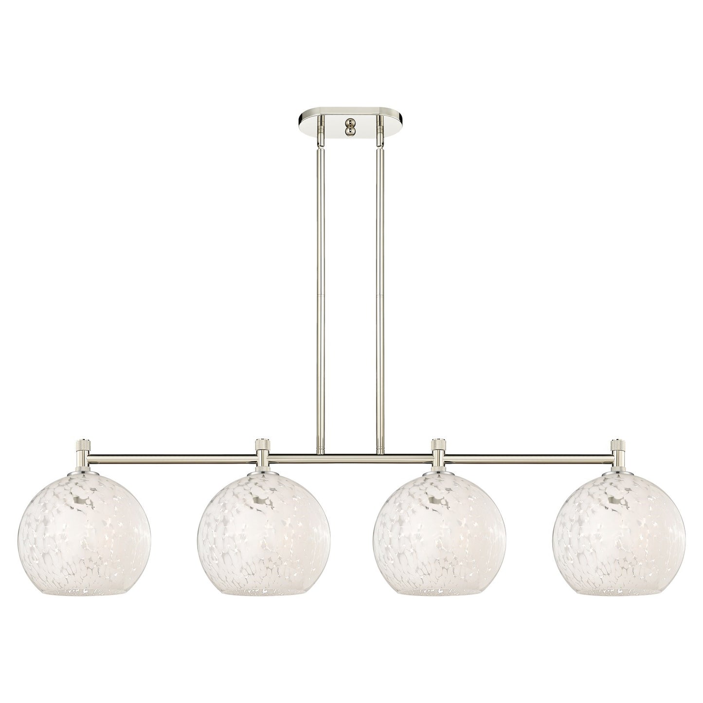 Innovations White Mouchette 50in 4-Light Island Light | Industrial Polished Nickel and White Glass | Kitchen Island | Model 434-4I-PN-G1216-10WM