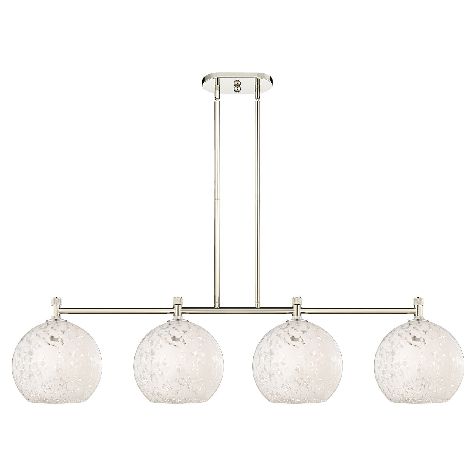 Innovations White Mouchette 50in 4-Light Island Light | Industrial Polished Nickel and White Glass | Kitchen Island | Model 434-4I-PN-G1216-10WM