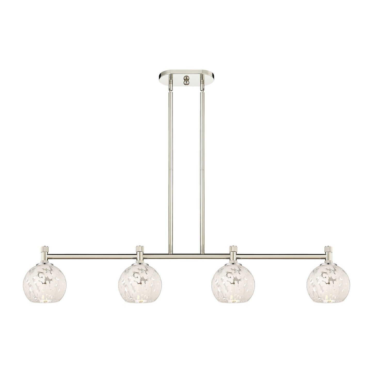 Innovations White Mouchette 46in 4-Light Island Light | Industrial Polished Nickel and White Glass | Kitchen Island | Model 434-4I-PN-G1216-6WM