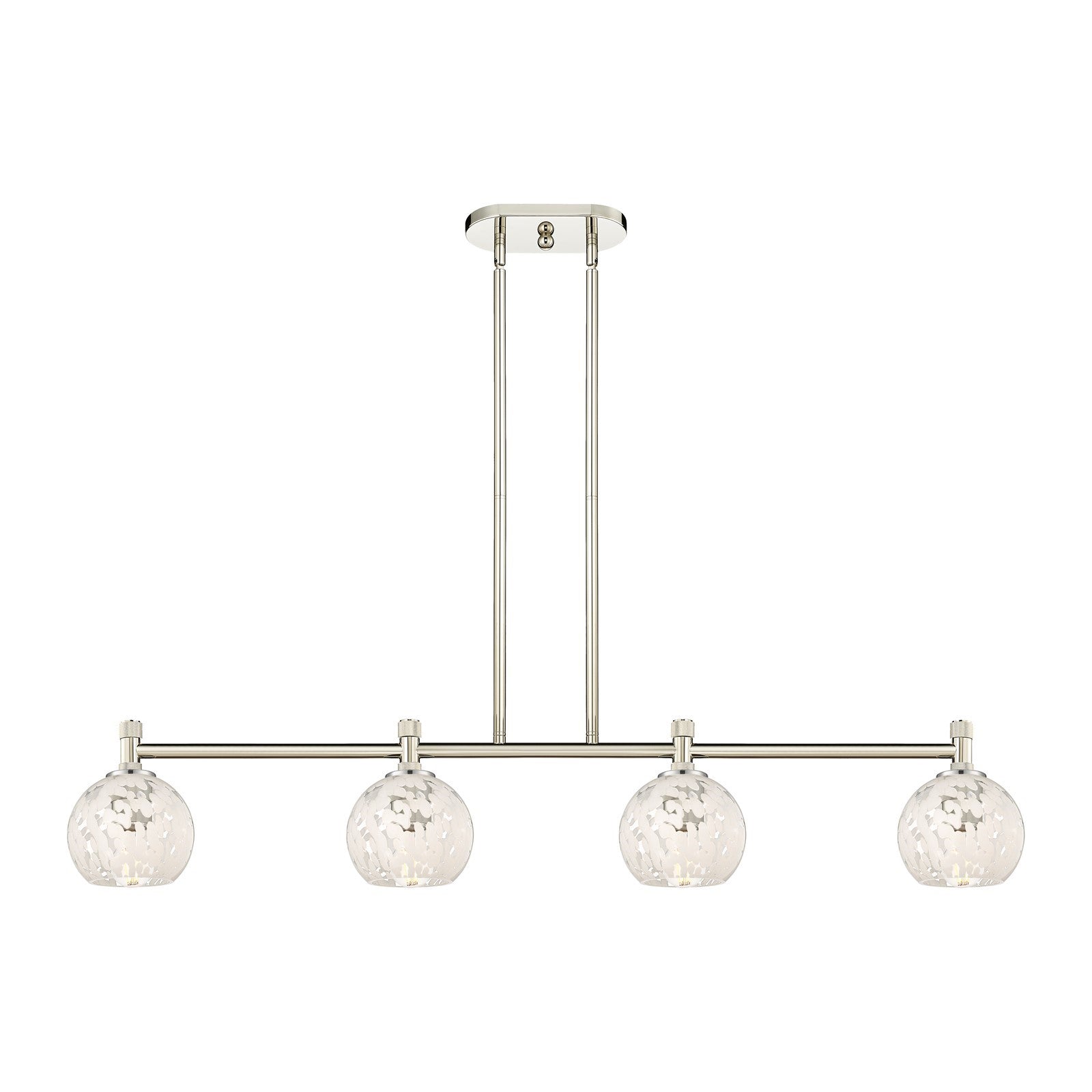 Innovations White Mouchette 46in 4-Light Island Light | Industrial Polished Nickel and White Glass | Kitchen Island | Model 434-4I-PN-G1216-6WM