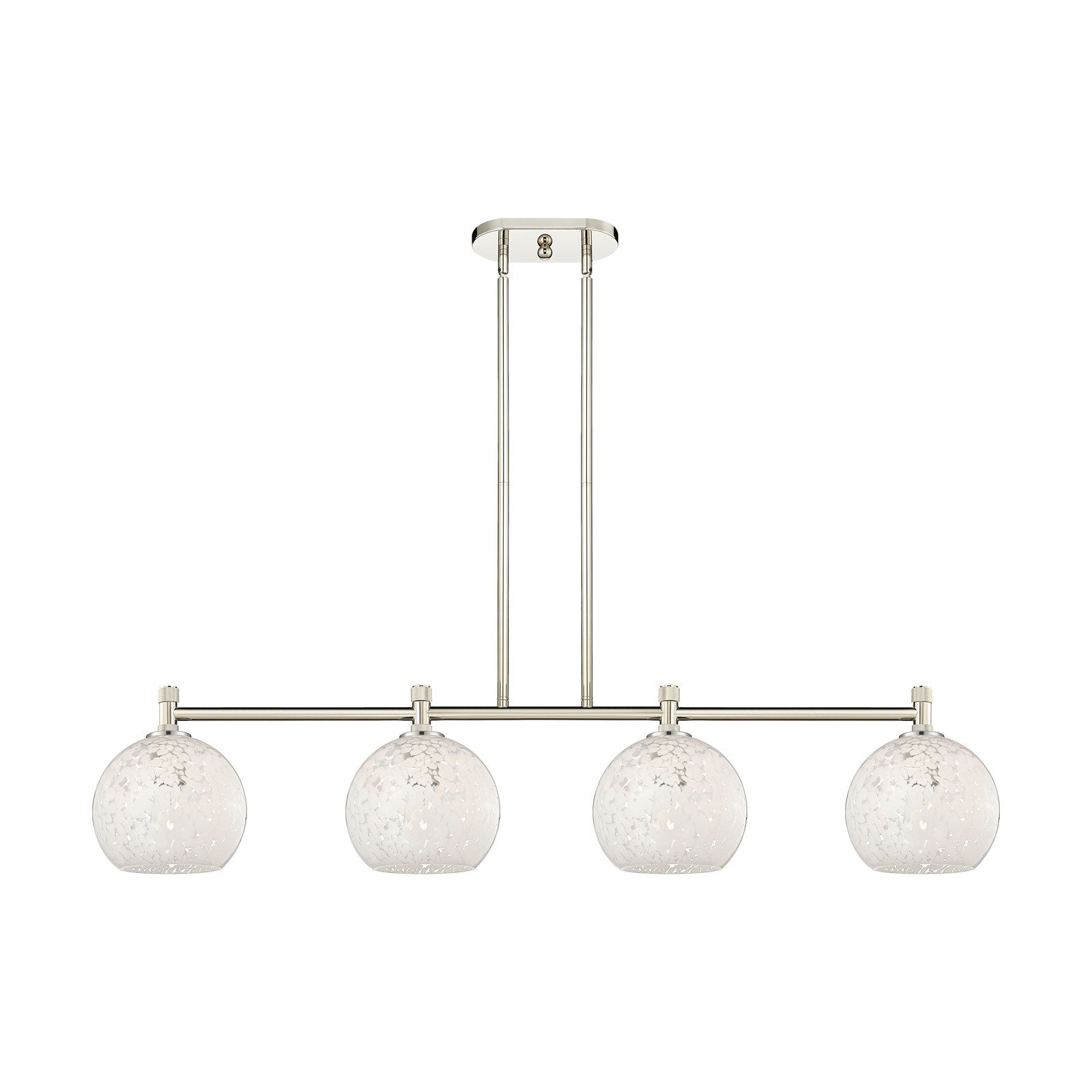 Innovations White Mouchette 48in 4-Light Island Light | Industrial Polished Nickel and White Glass | Kitchen Island | Model 434-4I-PN-G1216-8WM