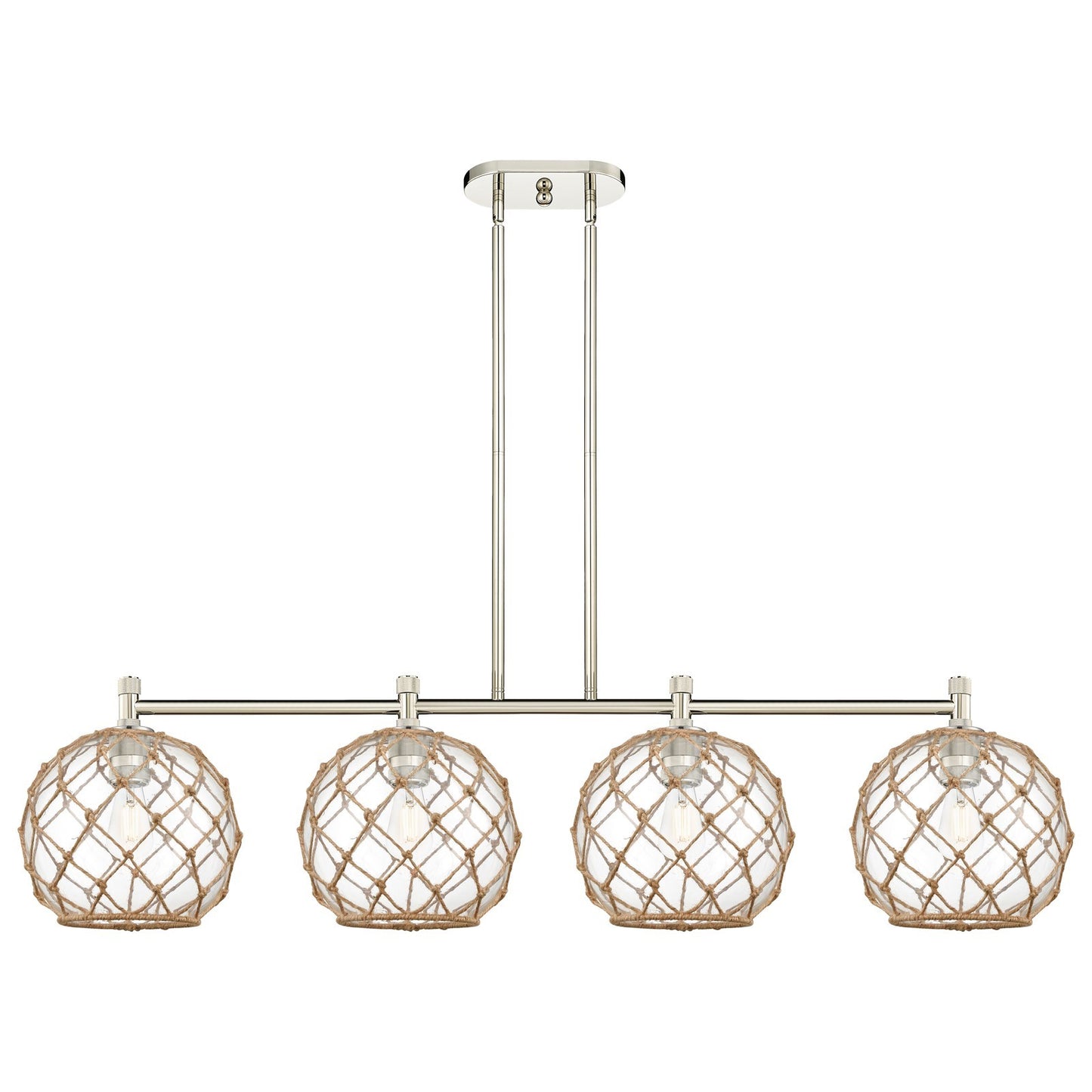Innovations Farmhouse Rope 50in 4-Light Island Pendant | Industrial Polished Nickel and Clear Glass Brown Rope | Kitchen | Model 434-4I-PN-G122-10RB