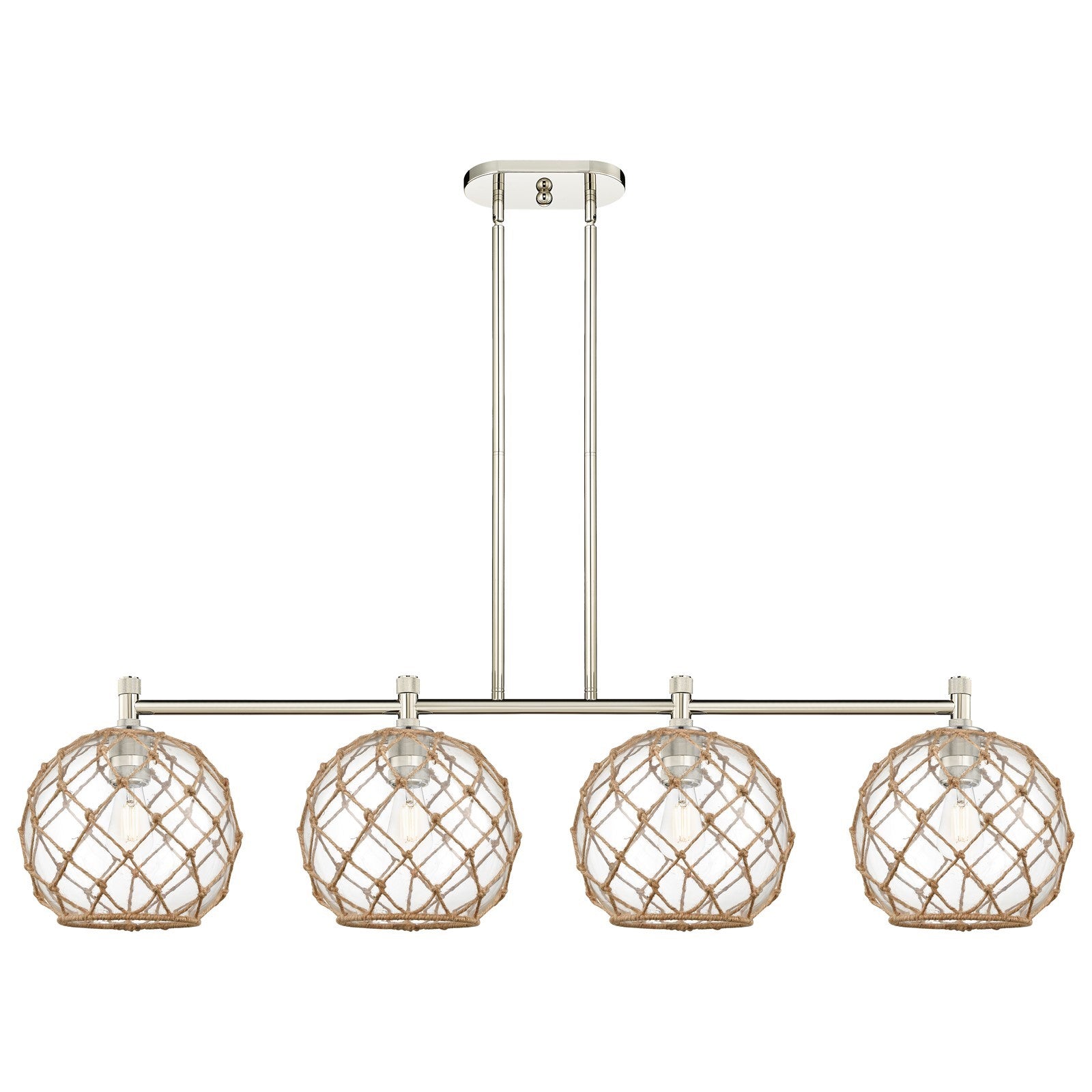 Innovations Farmhouse Rope 50in 4-Light Island Pendant | Industrial Polished Nickel and Clear Glass Brown Rope | Kitchen | Model 434-4I-PN-G122-10RB