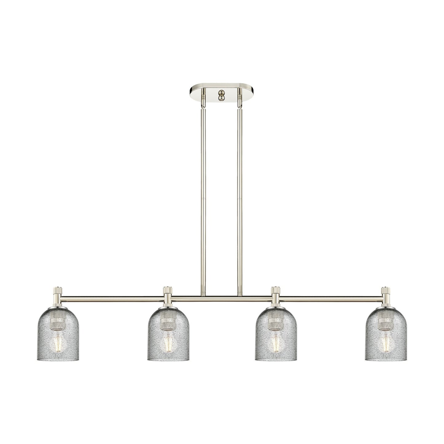 Innovations Caledonia 45in 4-Light Island Pendant | Industrial Polished Nickel and Charcoal Glass | Kitchen Island & Dining | Model 434-4I-PN-G257