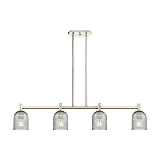Innovations Caledonia 45in 4-Light Island Pendant | Industrial Polished Nickel and Charcoal Glass | Kitchen Island & Dining | Model 434-4I-PN-G257