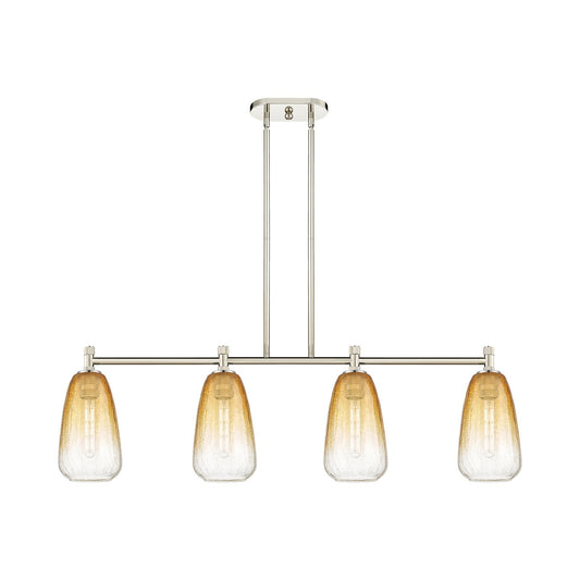 Innovations Brookhaven Almond 46in 4-Light Island Light | Industrial Polished Nickel and Amber Glass | Kitchen Island | Model 434-4I-PN-G480-6AM