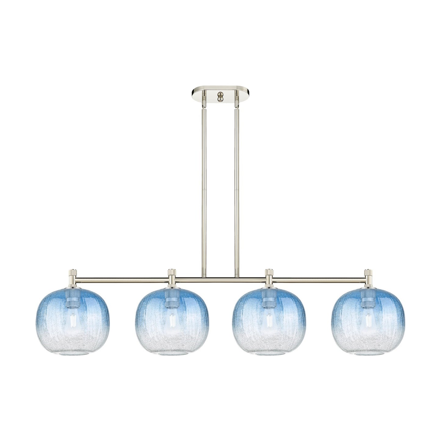 Innovations Brookhaven Sphere 50in 4-Light Island Light | Industrial Polished Nickel and Sapphire Blue Glass | Kitchen | Model 434-4I-PN-G481-10SB
