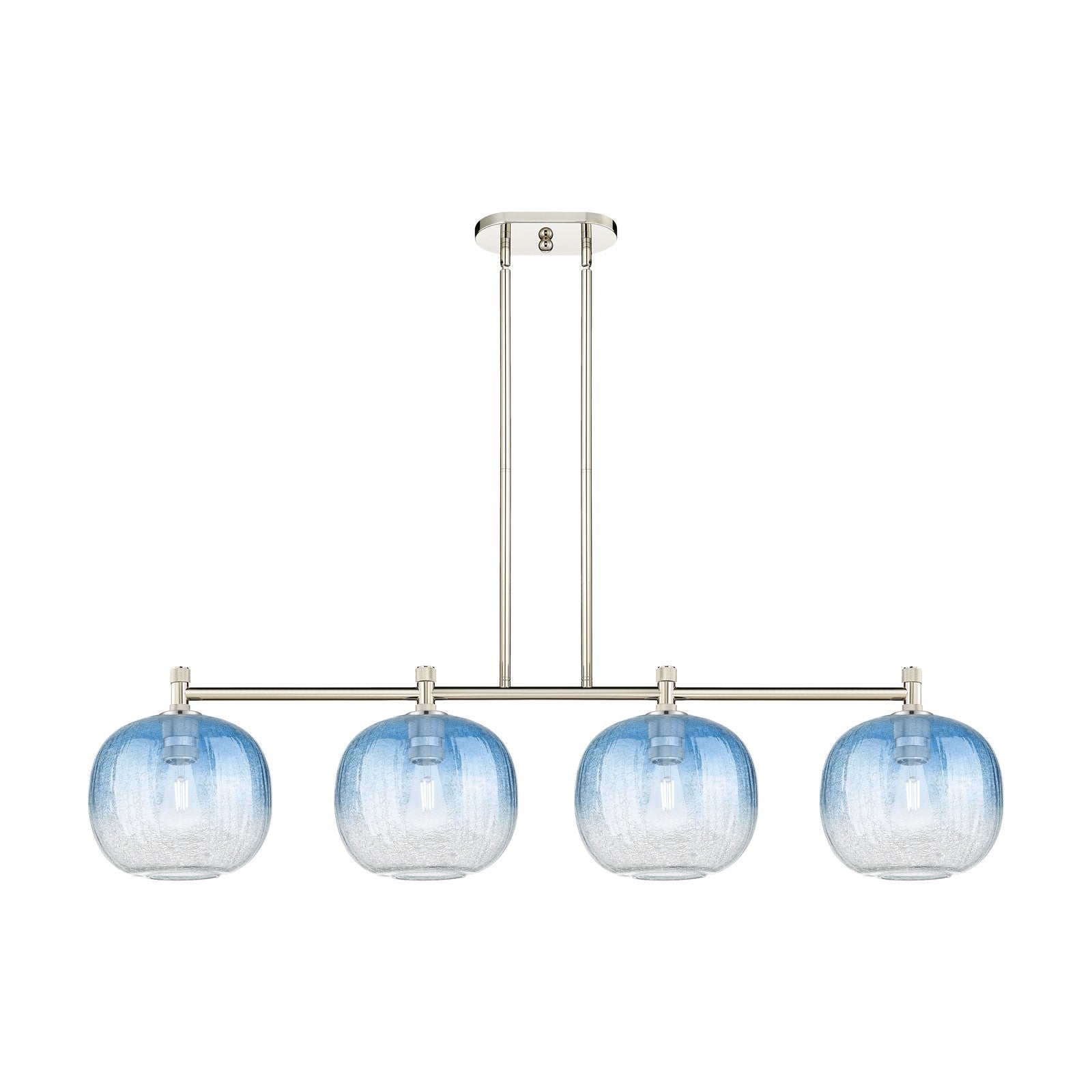 Innovations Brookhaven Sphere 50in 4-Light Island Light | Industrial Polished Nickel and Sapphire Blue Glass | Kitchen | Model 434-4I-PN-G481-10SB