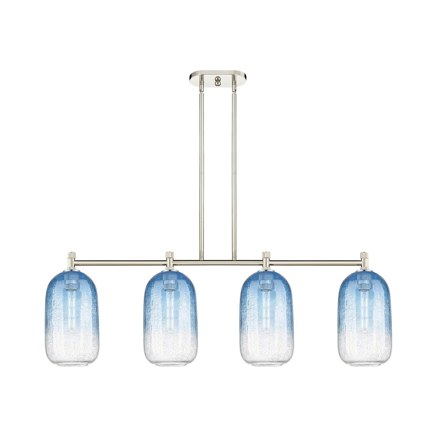 Innovations Brookhaven Cloche 47in 4-Light Island Light | Industrial Polished Nickel and Sapphire Blue Glass | Kitchen | Model 434-4I-PN-G482-7SB