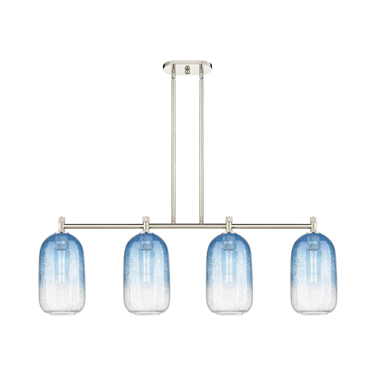 Innovations Brookhaven Cloche 47in 4-Light Island Light | Industrial Polished Nickel and Sapphire Blue Glass | Kitchen | Model 434-4I-PN-G482-7SB