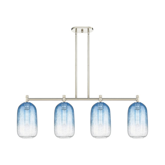 Innovations Brookhaven Cloche 47in 4-Light Island Light | Industrial Polished Nickel and Sapphire Blue Glass | Kitchen | Model 434-4I-PN-G482-7SB