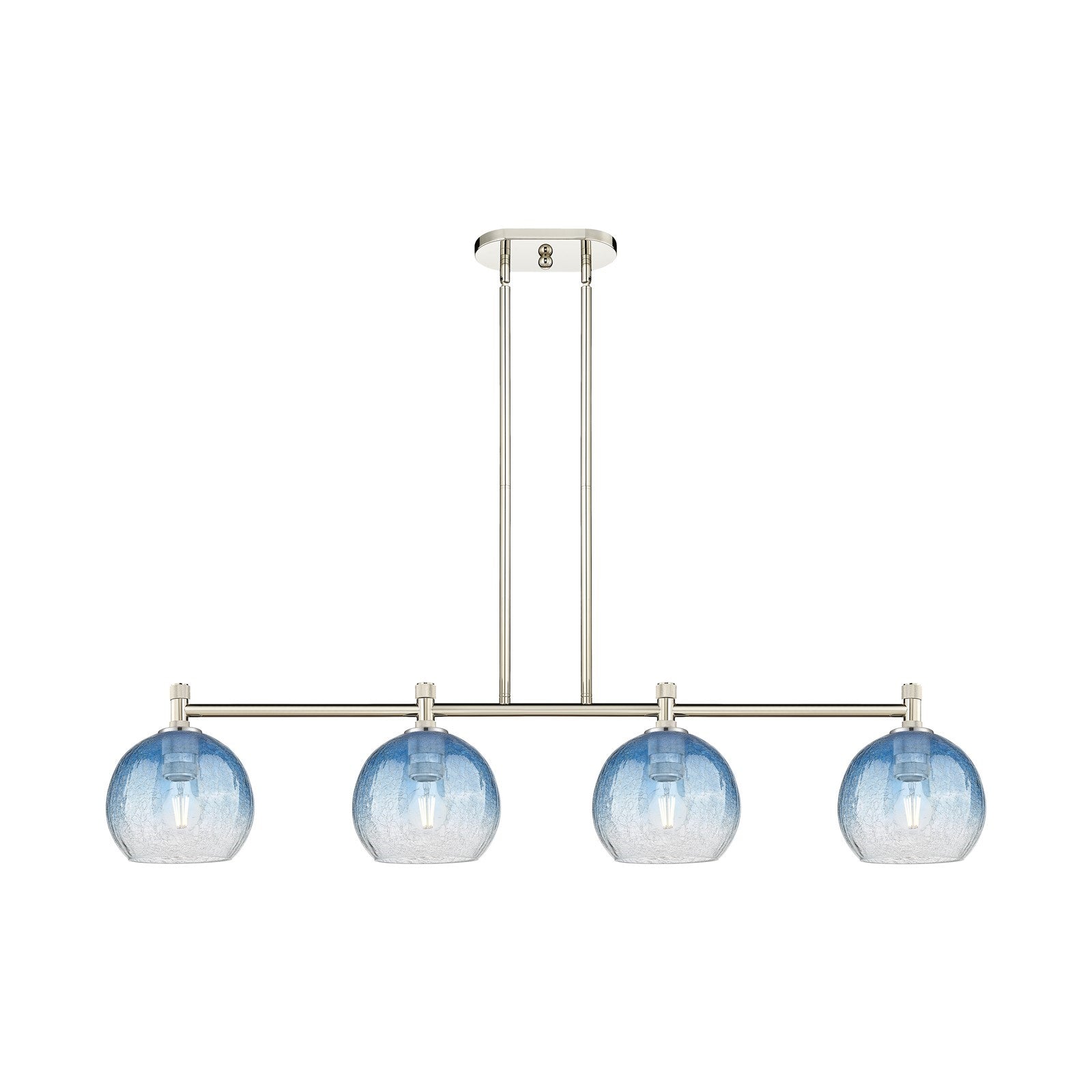Innovations Brookhaven Globe 48in 4-Light Island Light | Industrial Polished Nickel and Sapphire Blue Glass | Kitchen | Model 434-4I-PN-G483-8SB