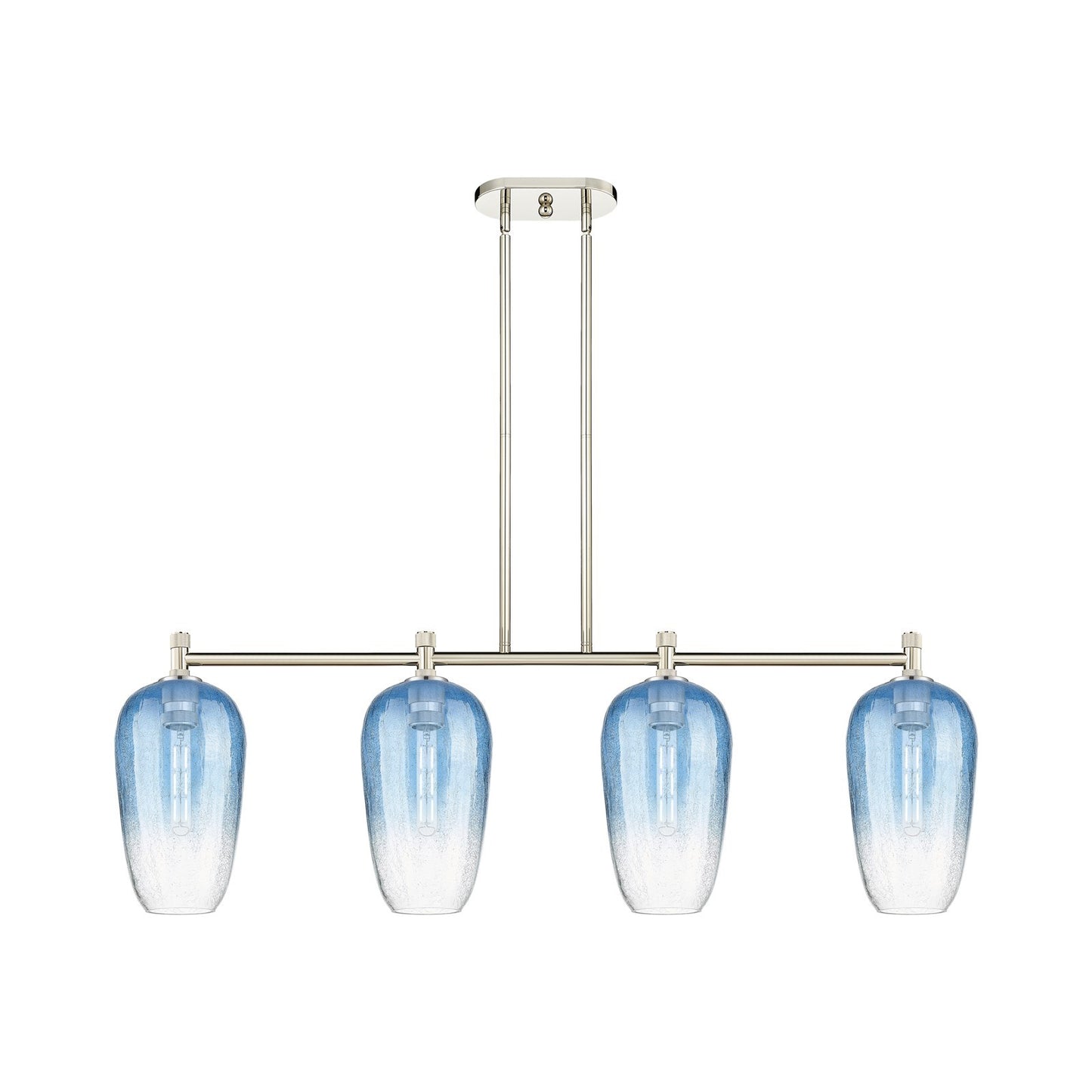 Innovations Brookhaven Flute 47in 4-Light Island Pendant | Industrial Polished Nickel and Sapphire Blue Glass | Kitchen | Model 434-4I-PN-G484-7SB