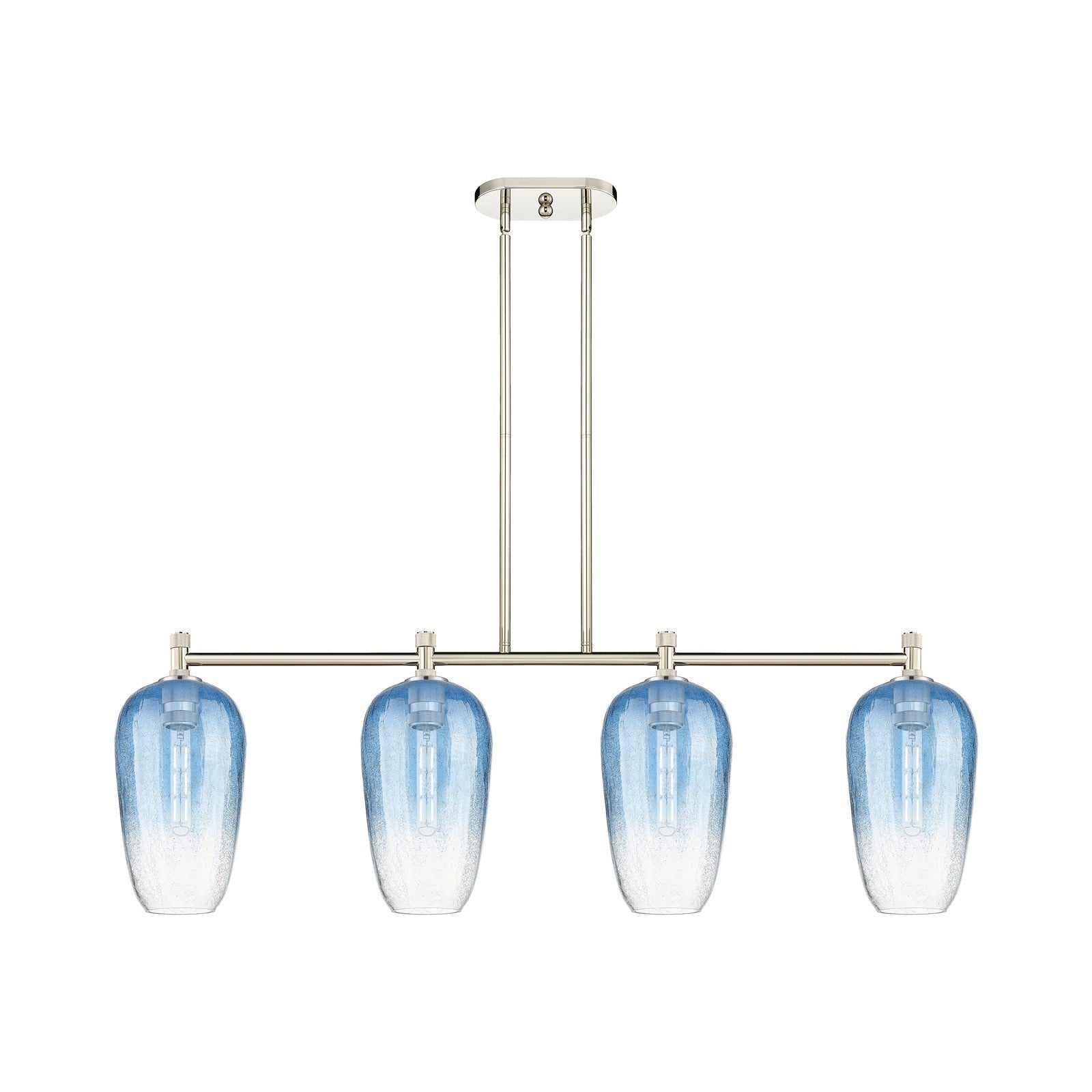 Innovations Brookhaven Flute 47in 4-Light Island Pendant | Industrial Polished Nickel and Sapphire Blue Glass | Kitchen | Model 434-4I-PN-G484-7SB