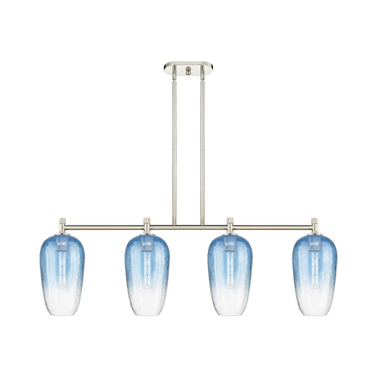 Innovations Brookhaven Flute 47in 4-Light Island Pendant | Industrial Polished Nickel and Sapphire Blue Glass | Kitchen | Model 434-4I-PN-G484-7SB