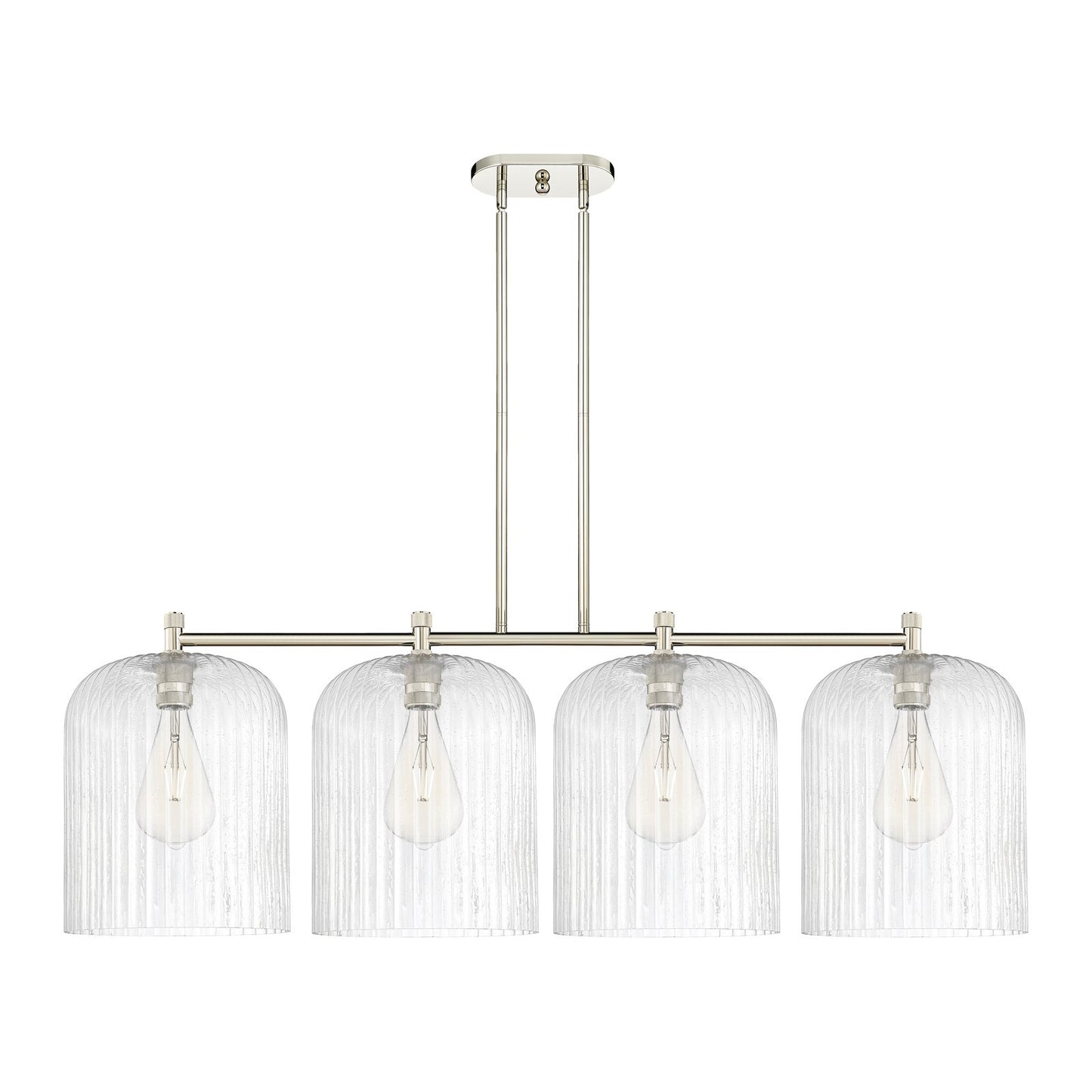 Innovations Crown Point 52in 4-Light Island Light | Industrial Polished Nickel and Seedy Glass | Kitchen Island & Dining | Model 434-4I-PN-G559-12SDY