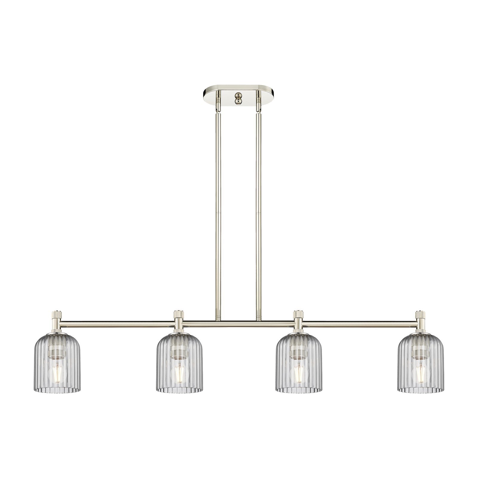 Innovations Crown Point 45in 4-Light Island Light | Industrial Polished Nickel and Light Smoke Glass | Kitchen Island | Model 434-4I-PN-G559-5SM
