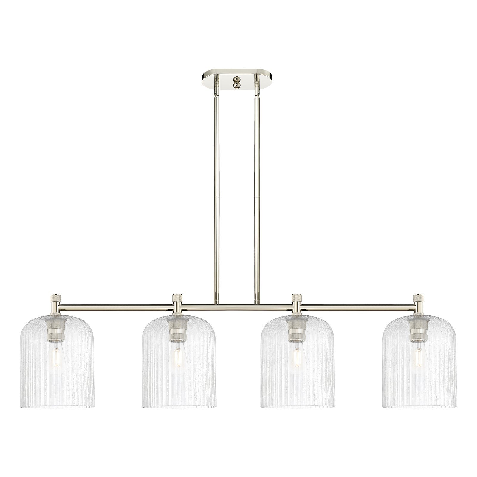 Innovations Crown Point 48in 4-Light Island Light | Industrial Polished Nickel and Seedy Glass | Kitchen Island & Dining | Model 434-4I-PN-G559-8SDY